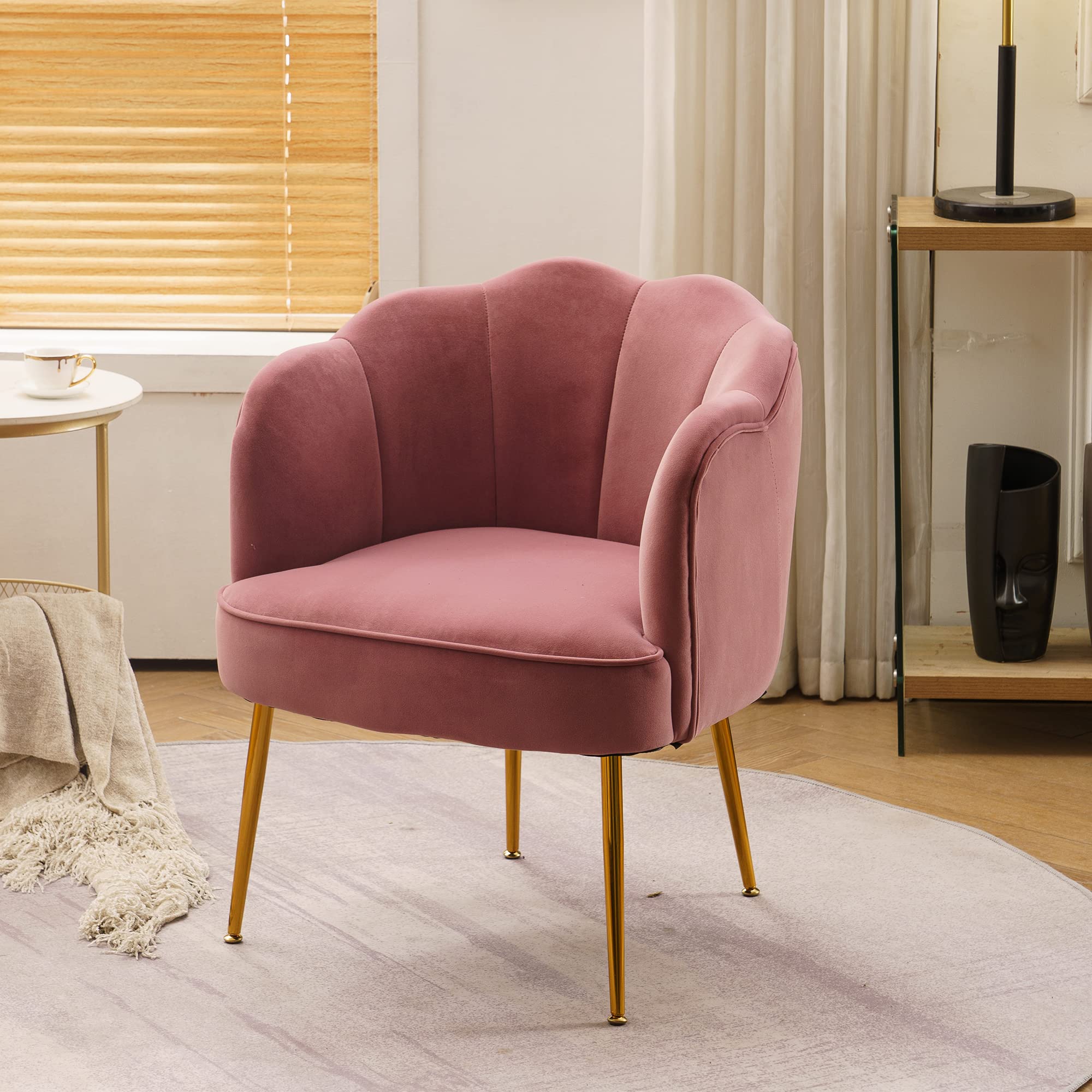 Modern Velvet Shell Accent Chair - Armless Barrel Chair with Button-Tufted Design, Decorative Sitting Chair for Bedroom, Living Room, Vanity Corner (Pink) - Perfect for Small Spaces, Reading Nooks & Cozy Home Decor