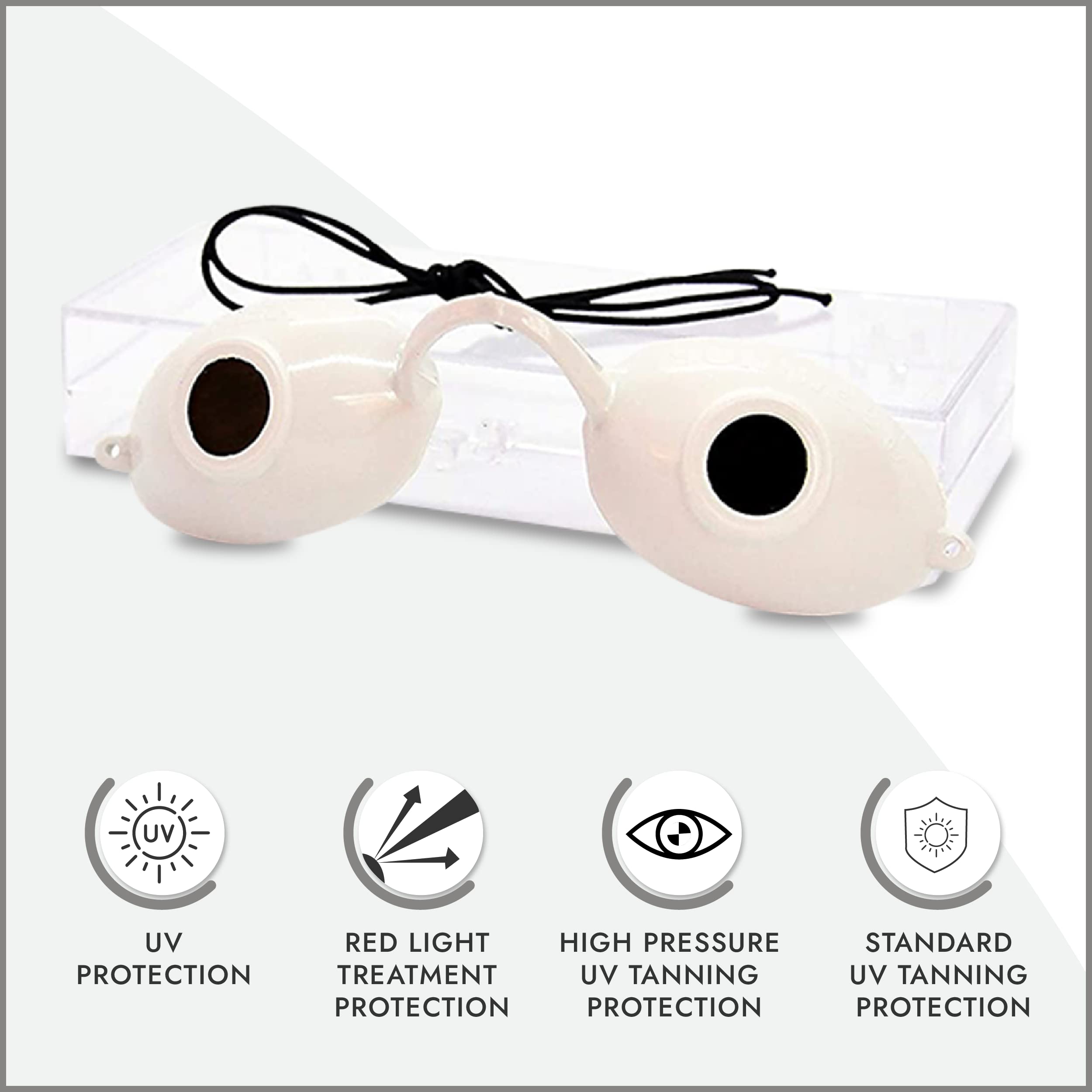 FDA Approved UV Protection Tanning Bed Goggles - Super Sunnies Eye Shields with Clear Storage Case | Eye Safety for Tanning Salons, Sunbathing & UV Light Therapy