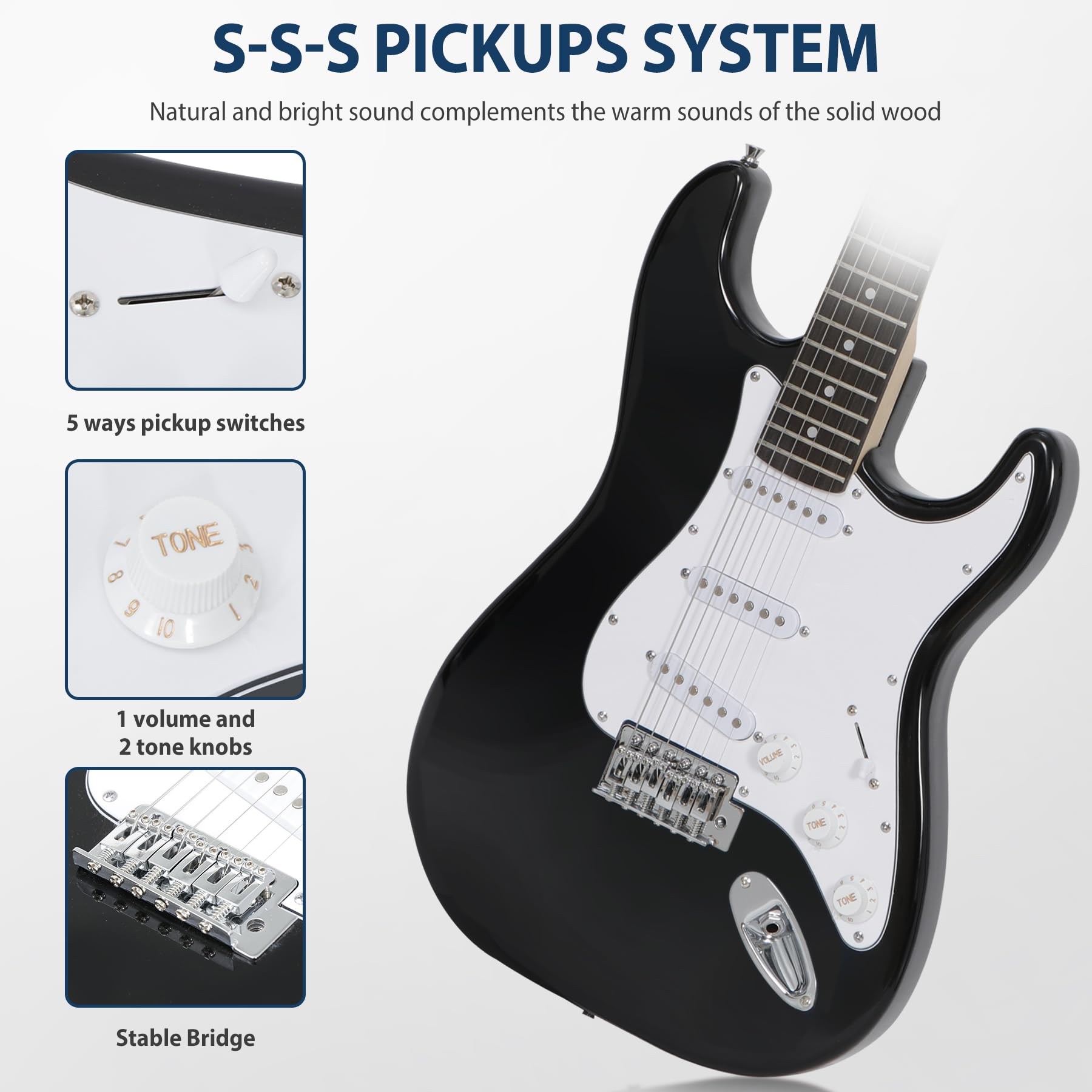 39 Inch Full Size Electric Guitar Beginner Starter Kit with 10W Amp, Gig Bag, Strap, Strings, Tuner, Cable & Picks - Perfect for Beginners, Practice, Home Studio & Live Performances (Black)