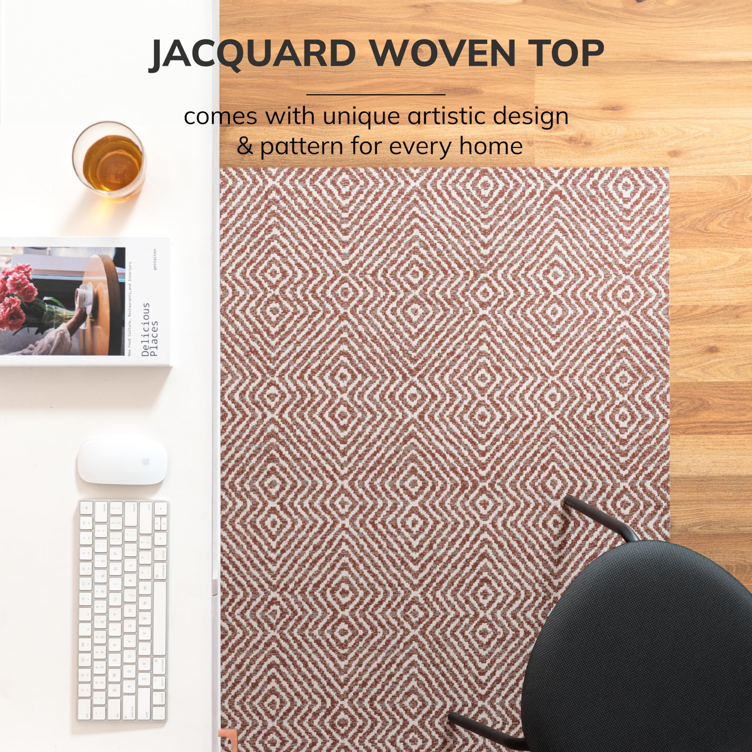 Premium Anji Mountain Rug'd Chairmat - Non-Slip Office Chair Mat for Hard Floors & Low Pile Carpets | Jacquard Woven Surface | 40