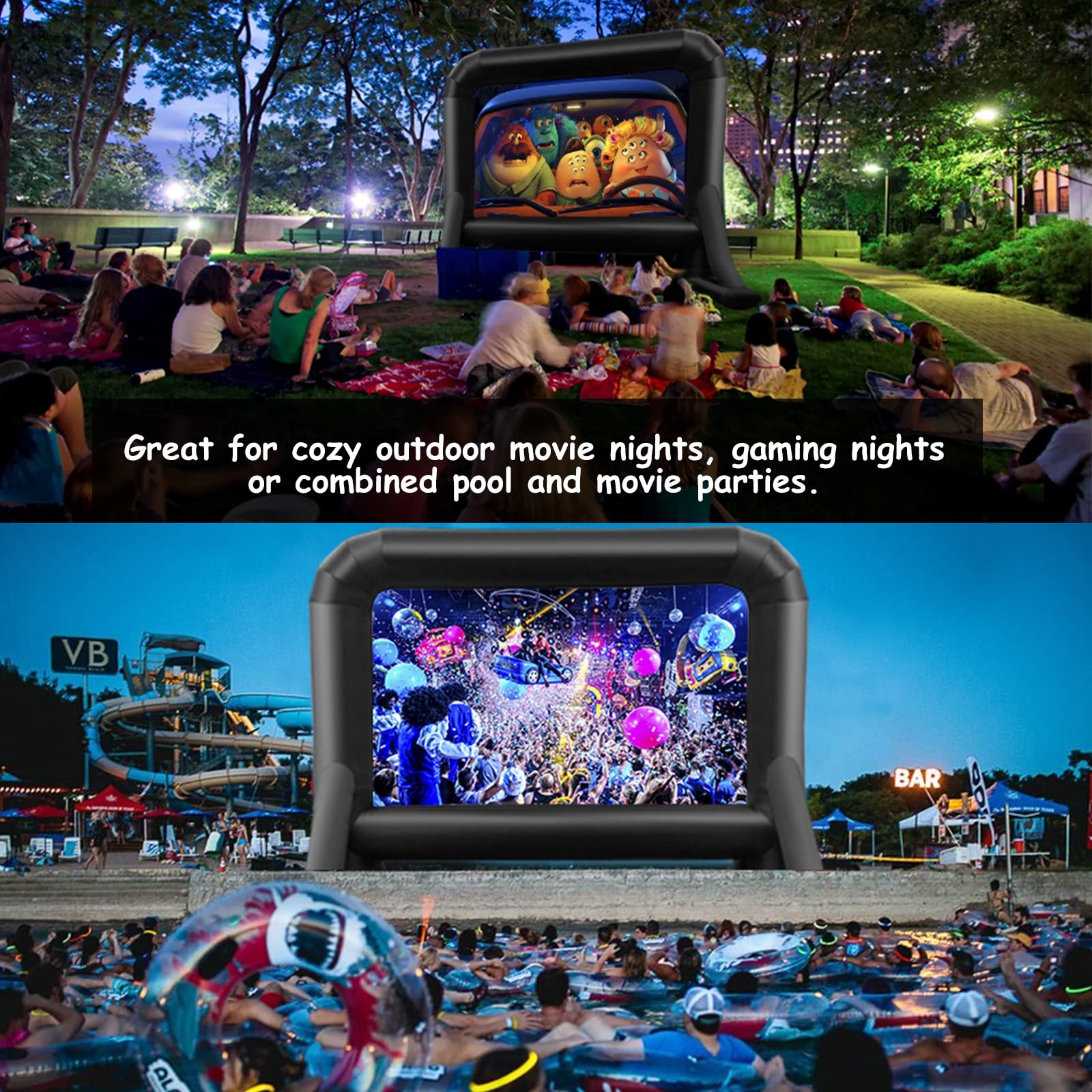 16 FT Inflatable Projector Screen for Outdoor Movies - Portable Blow-Up Movie Screen with Quiet Fan | Perfect for Backyard Movie Nights, Camping, Drive-In Theaters & Outdoor Parties (Dual Support)