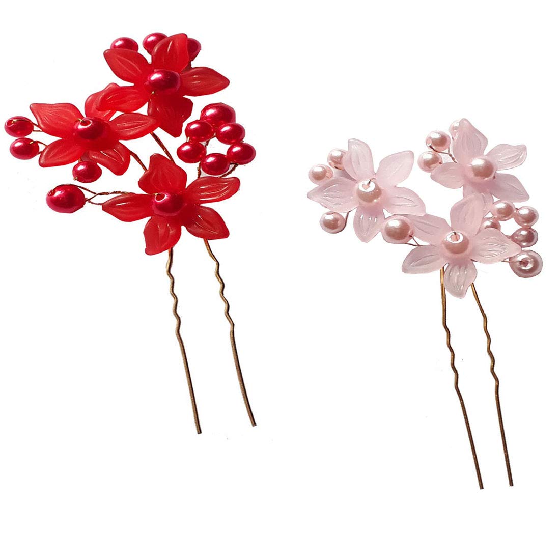 GadinFashion™ Bridal Juda Pins - Red & Pink Hair Decoration Accessories for Women & Girls (Set of 2) - Perfect for Weddings, Parties & Special Occasions