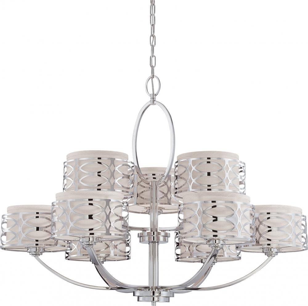 NUVO 60/4630 Nine Light Chandelier in Polished Nickel - Modern Crystal Ceiling Light Fixture for Dining Room, Living Room, Bedroom & Foyer Lighting Decor