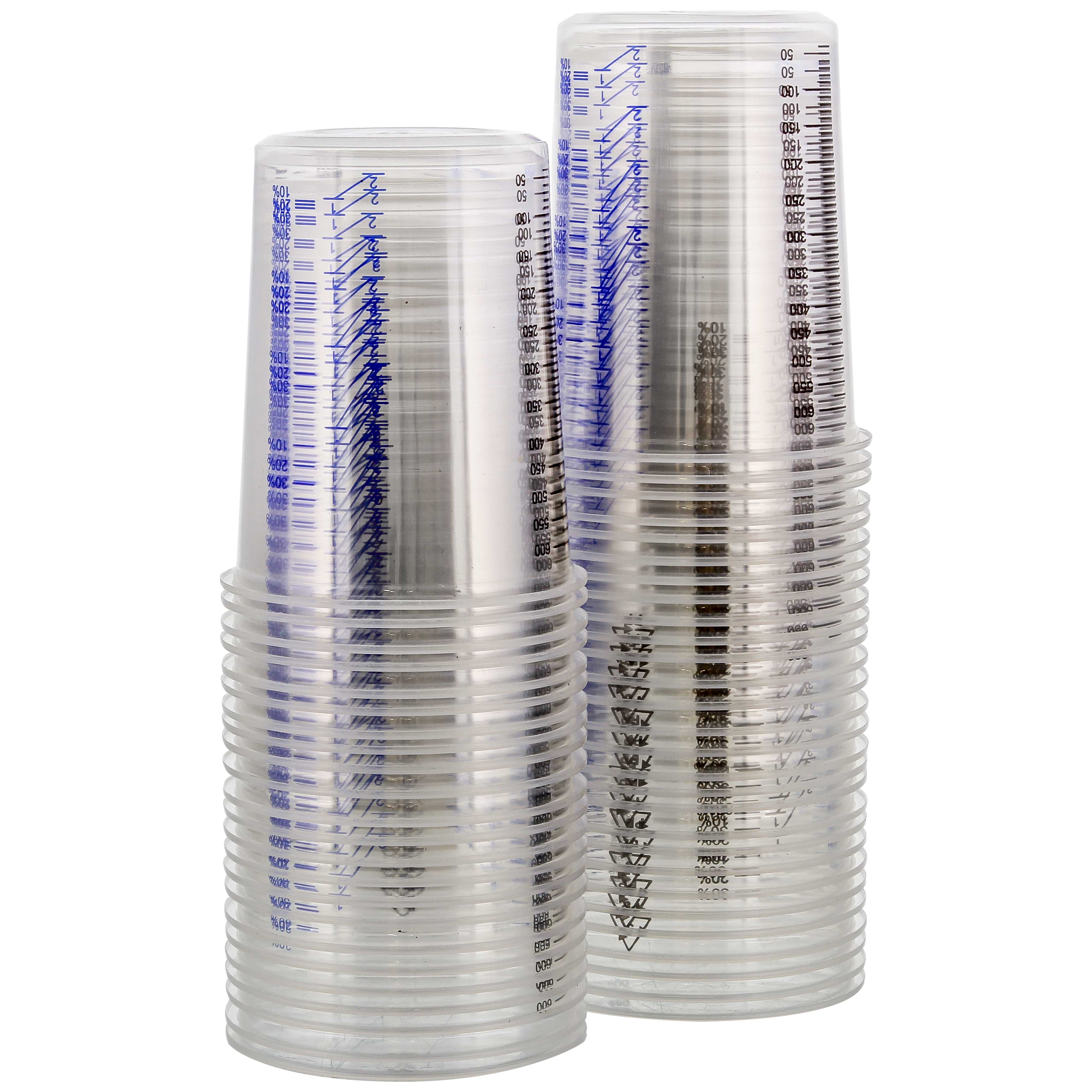 TCP Global 20oz (600ml) Disposable Plastic Mixing Cups - Clear Graduated Measuring Cups for Paint, Resin, Epoxy, Art & Kitchen Use - Pack of 50 - Perfect for DIY Projects, Baking & Crafting