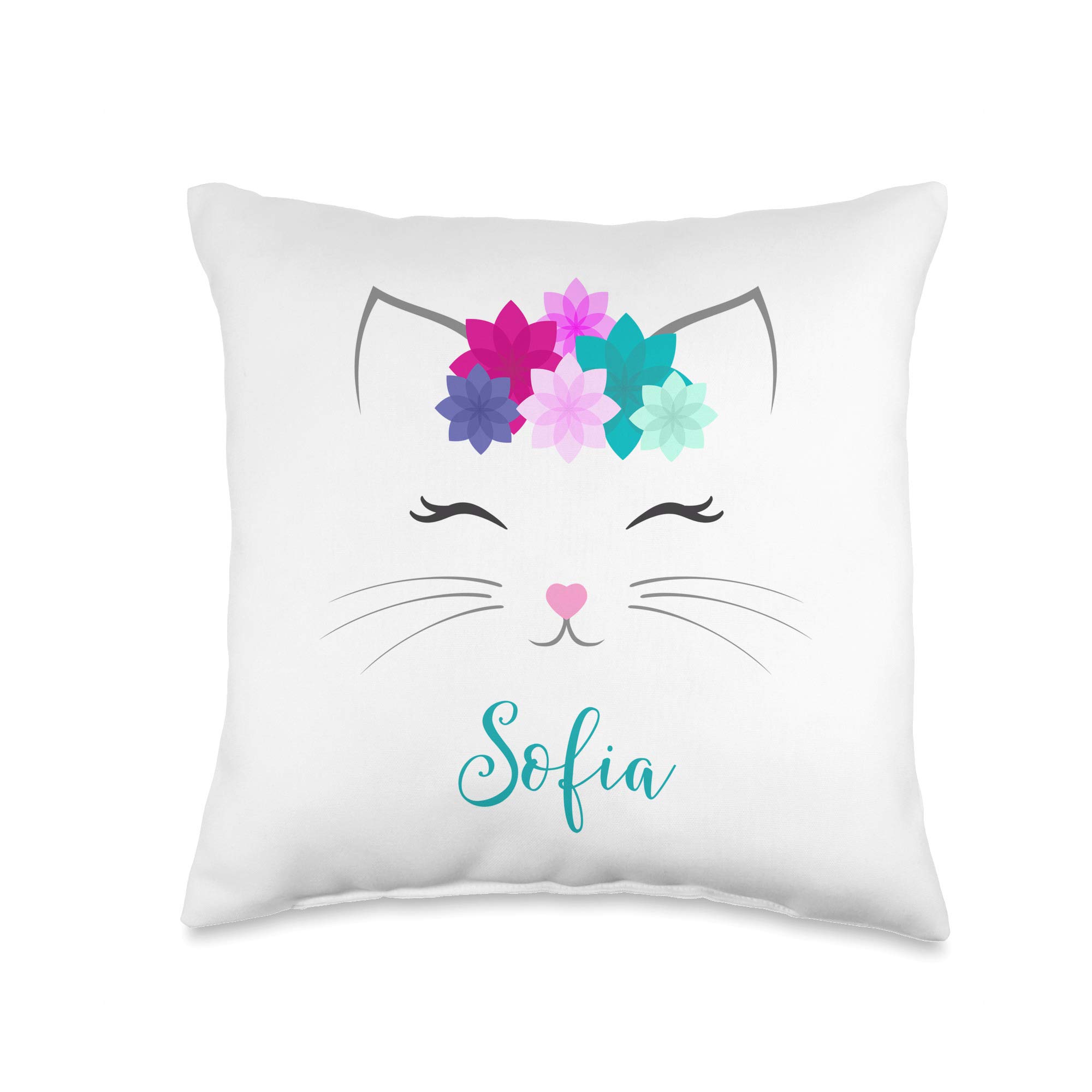 Personalized Sofia Name Gift for Girls - Cute Kitty Cat Throw Pillow - Perfect for Bedroom Decor, Kids Room, Birthday Presents & Cozy Home Accessories