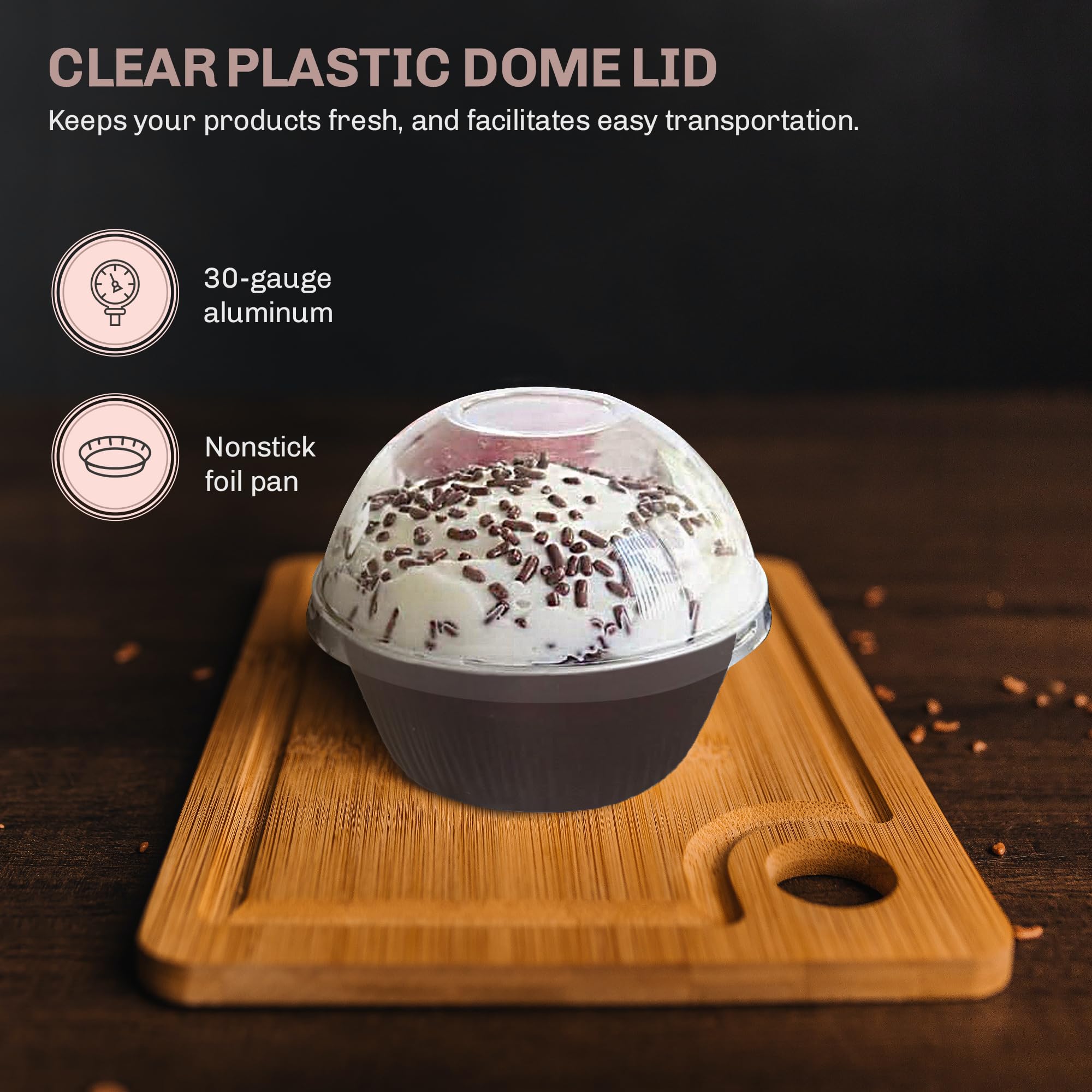 KitchenDance 4oz Disposable Aluminum Baking Cups with Lids - 500 Pack Brown High Dome Foil Pans for Creme Brulee, Flan, Cupcakes, Desserts - Perfect for Home Baking, Party Catering & Meal Prep