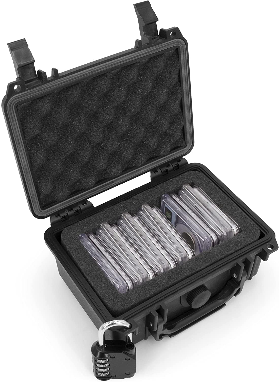 CASEMATIX Graded Coin Holder Case - Waterproof Storage Box for PCGS & NGC Coin Slabs (Fits 15+), Customizable Foam Insert with Security Padlock - Perfect for Coin Collectors & Numismatic Display at Home or Shows