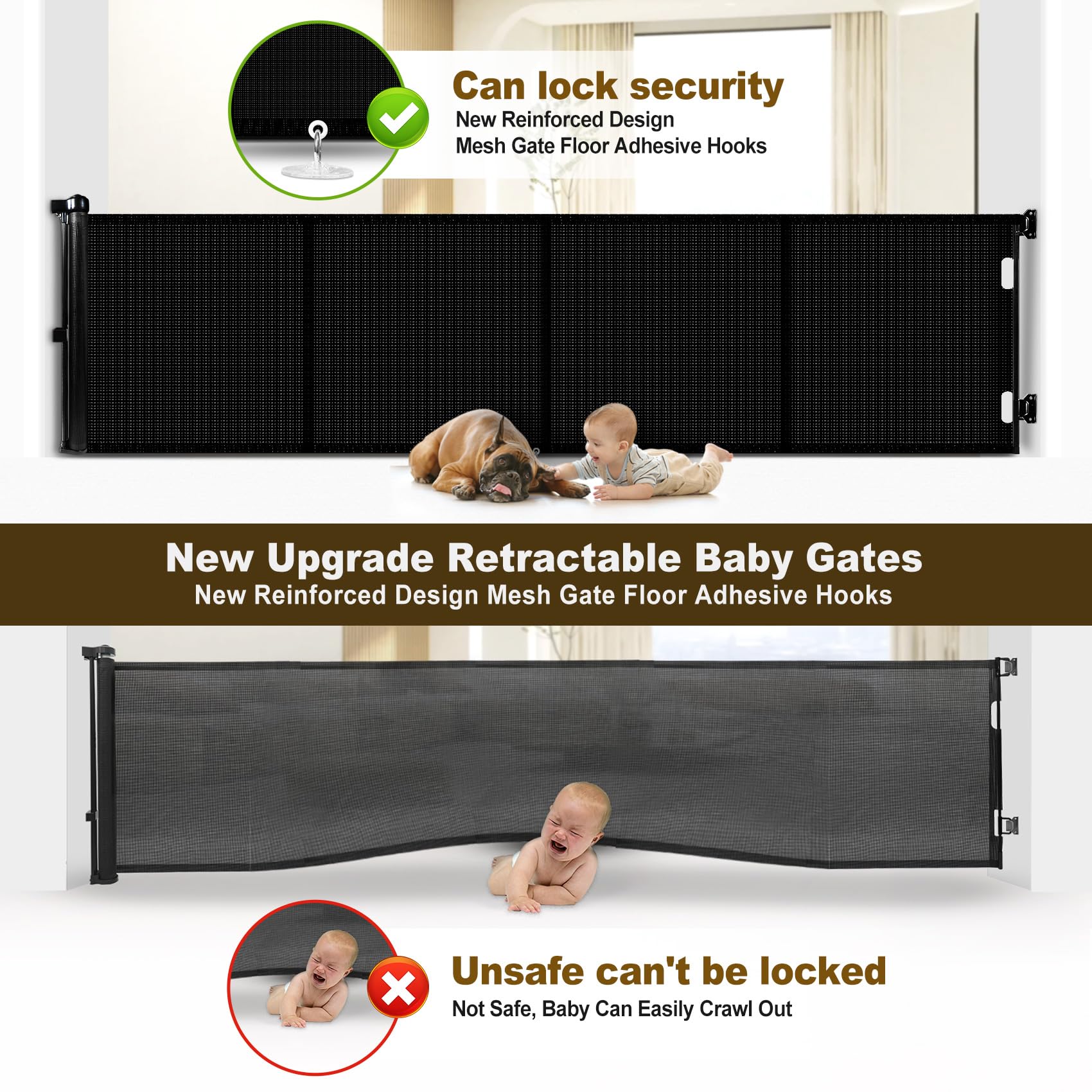 200 Inch Extra Wide Retractable Baby Gate with Reinforced Strip Design - 42
