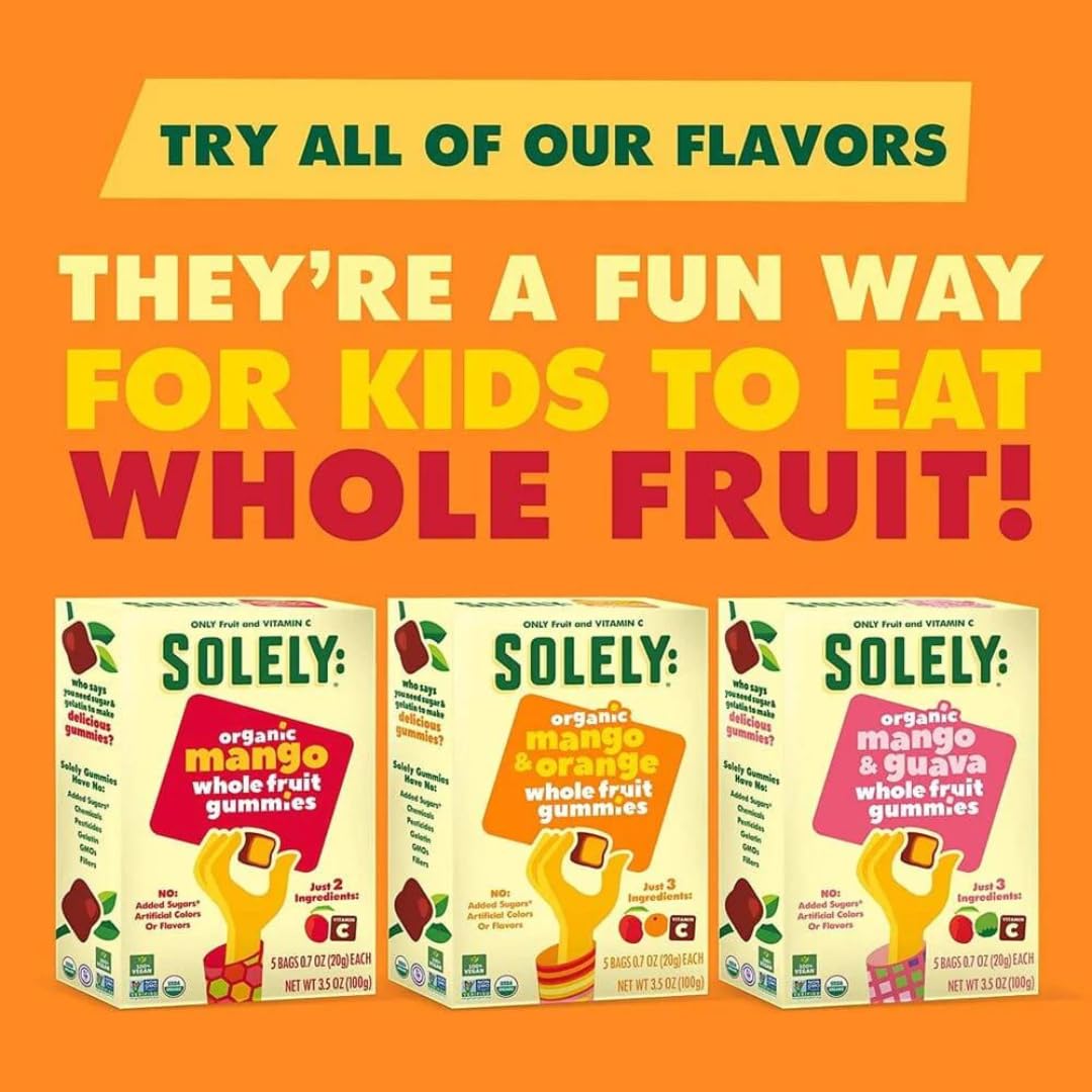 Solely Fruit Gummies - 3 Flavor Variety Pack (Strawberry, Mango, Pineapple) - No Added Sugar, Vegan, Gluten-Free - 3.5oz per Pack (3 Pack) - Healthy Snacks for Kids Lunchbox, Office Treats & On-The-Go Energy Boost