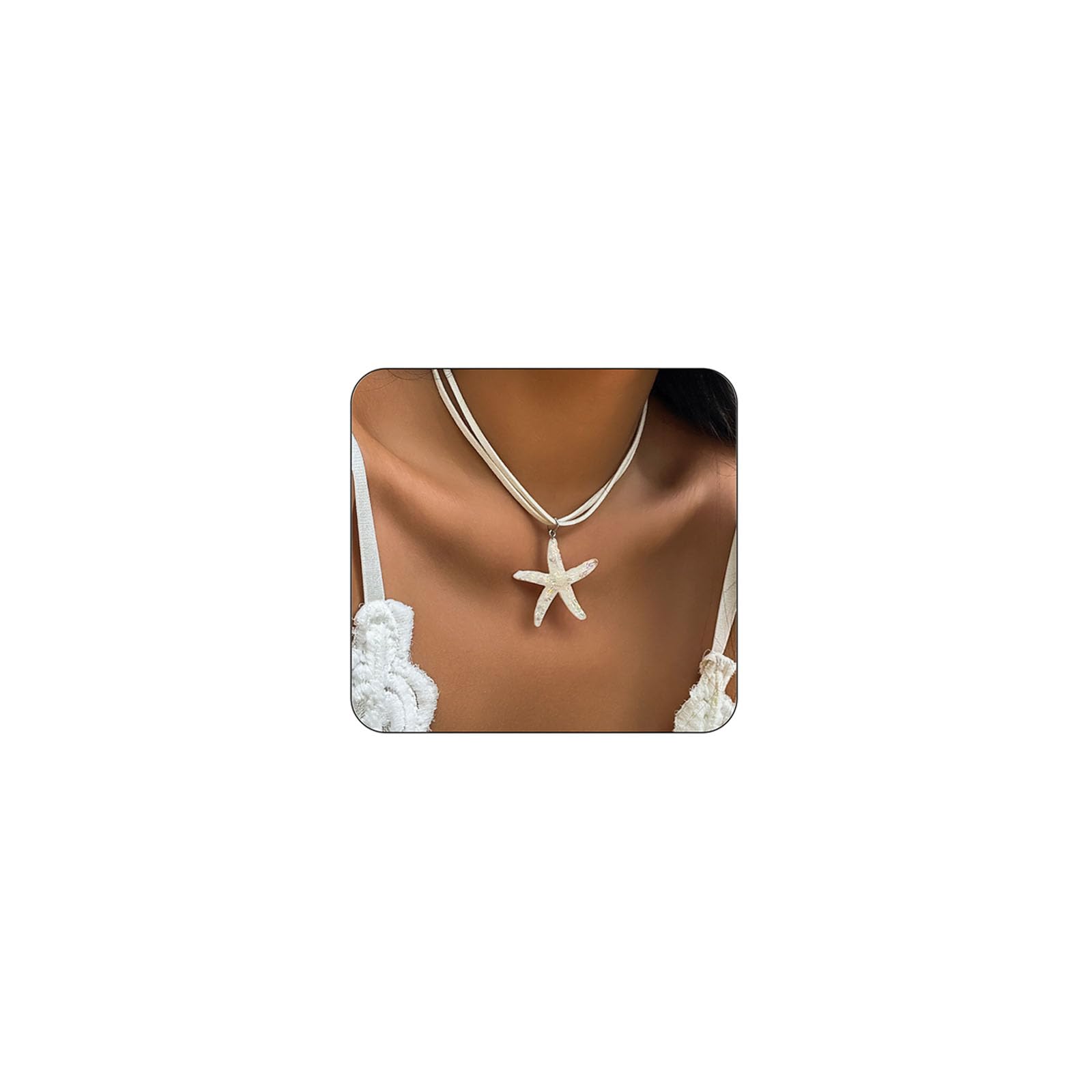 Rrdaily Starfish Fringe Necklace - Boho Layered Starfish Pendant Choker with White Velvet, Summer Beach Jewelry for Women | Perfect for Vacation, Seaside Parties & Boho Fashion Accessories