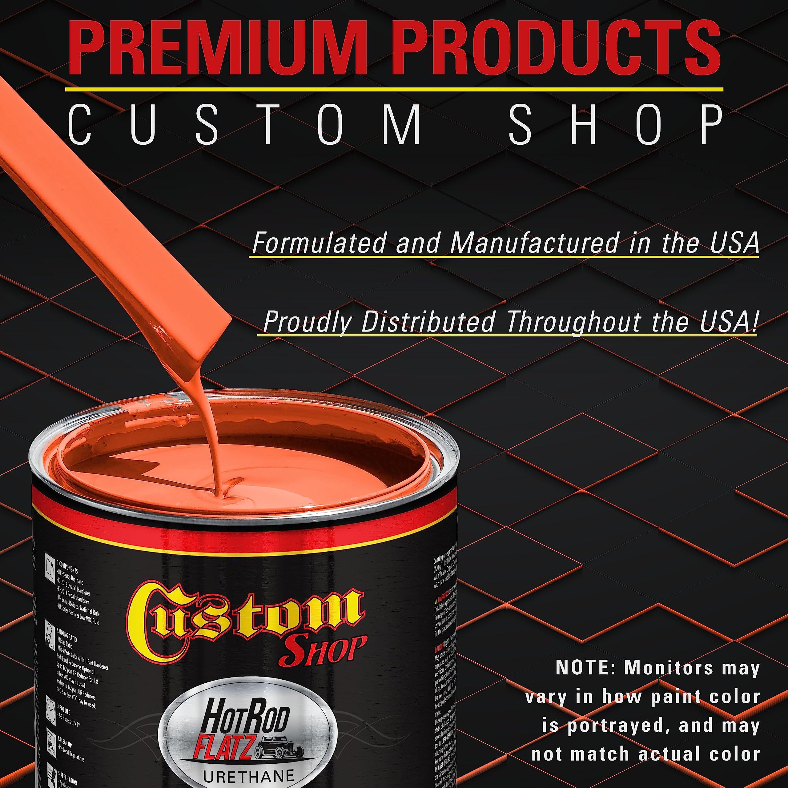 Custom Shop Charger Orange Hot Rod Flatz Flat Matte Satin Urethane Auto Paint - Complete Quart Paint Kit (4:1 Mix Ratio) - Professional Low Sheen Automotive Coating for Cars & Trucks | Ideal for Hot Rods, Classic Cars & Custom Vehicle Projects
