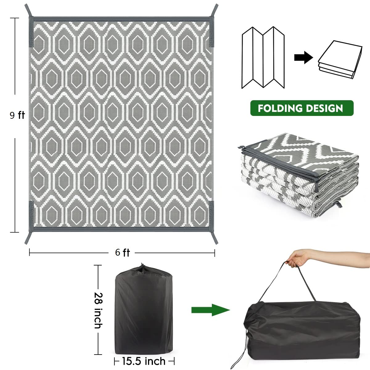 Waterproof Reversible Plastic Straw Rug - Large Outdoor Floor Mat for Camping, RV, Patio, Backyard, Deck, Picnic, Beach & Trailer | Durable & Weatherproof for All-Season Use