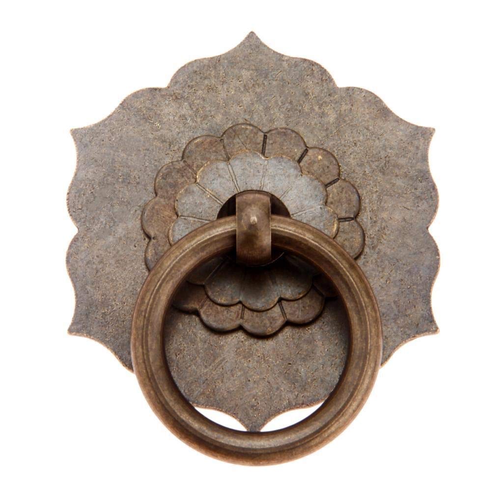 Vintage Brass 35mm Hexagonal Door Handle Pull Ring - Antique Furniture Hardware for Cabinet, Drawer & Vintage Style Doors - Elegant Door Knocker for Home & Office Decor