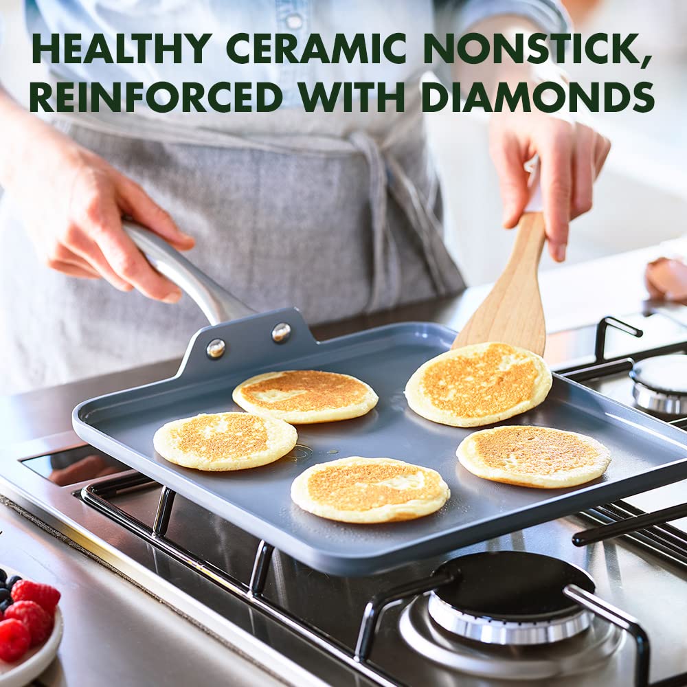 GreenPan Lima Hard Anodized 11-Inch Square Griddle Pan - Ceramic Nonstick Cookware, PFOA & PFAS-Free, Oven & Broiler Safe with Stainless Steel Handle - Perfect for Eggs, Omelets, Pancakes & Grilling - Ideal for Stovetop, Induction & Outdoor Cooking