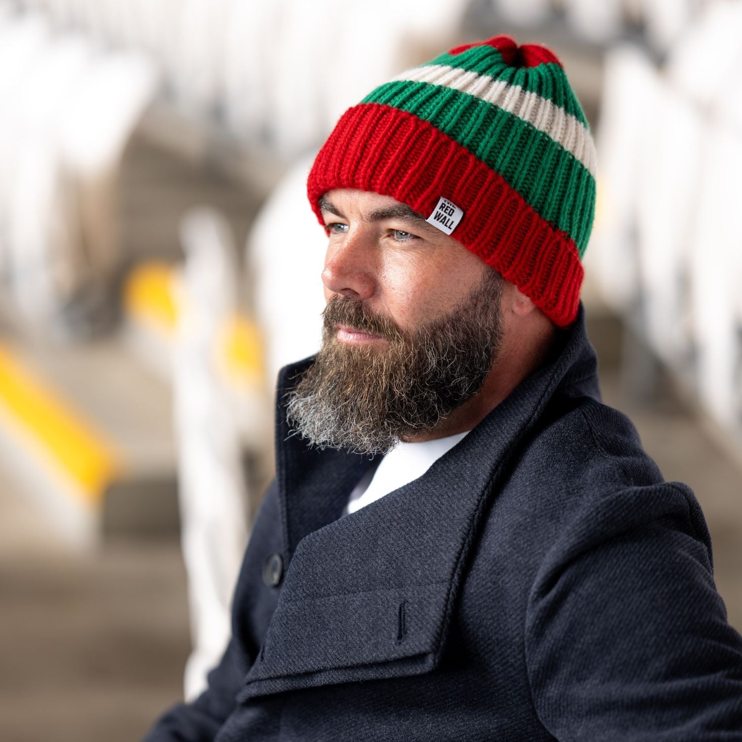Red Striped Wool Beanie for Men & Women - Warm Winter Knit Hat for Outdoor Activities, Skiing, and Snowboarding
