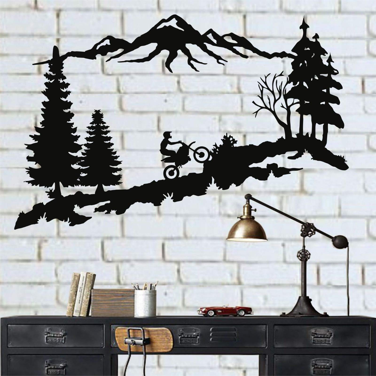 DEKADRON Metal Wall Art - Mountain Trees Motocross Motorcycle Decor for Living Room, Bedroom & Man Cave | Rustic Home Decor Gift for Motocross Lovers (43