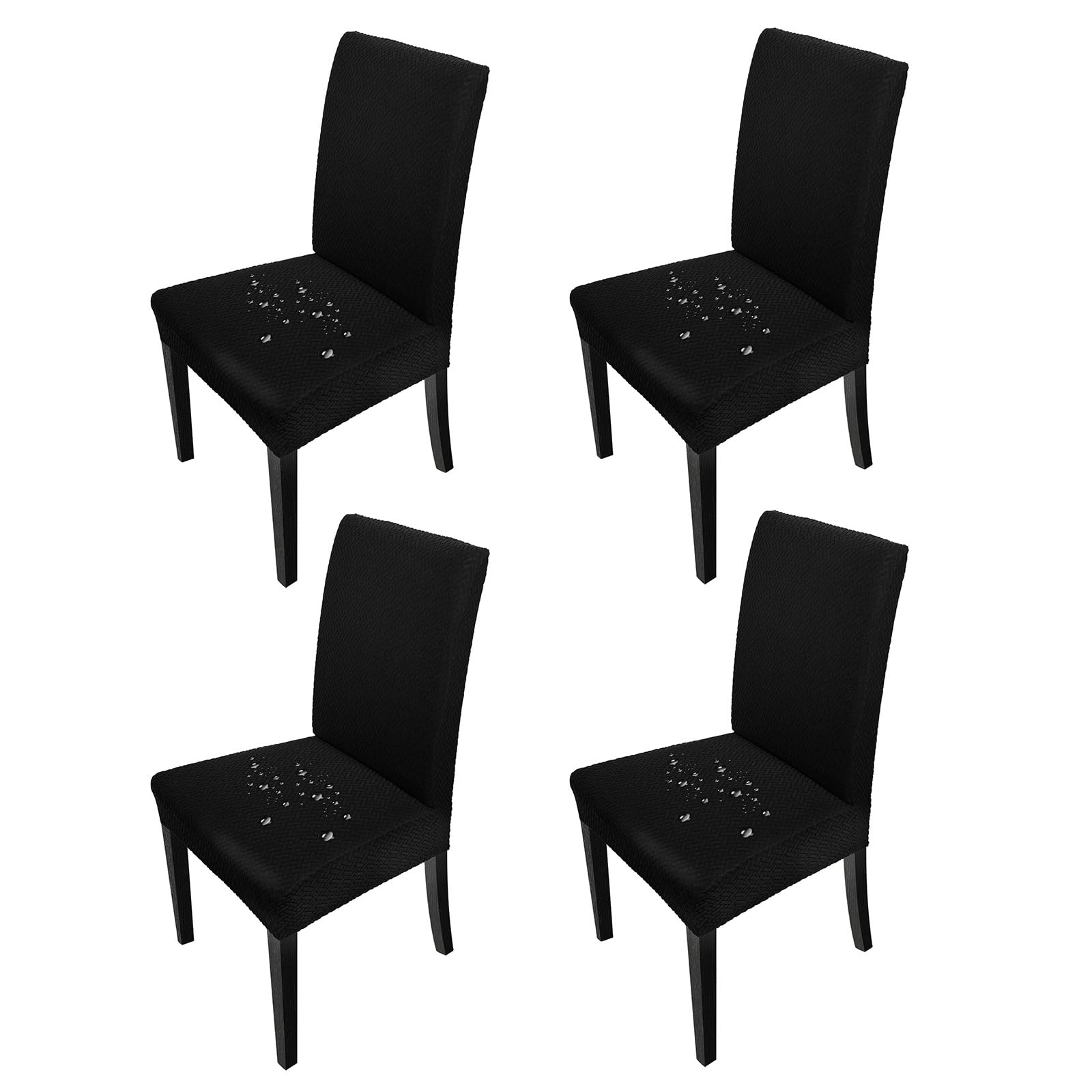 Waterproof Dining Chair Covers Set of 4 - Black Stretchable Fabric Protectors for Kitchen, Restaurant & Outdoor Use - Spill & Stain Resistant Seat Covers for Home Decor & Daily Protection