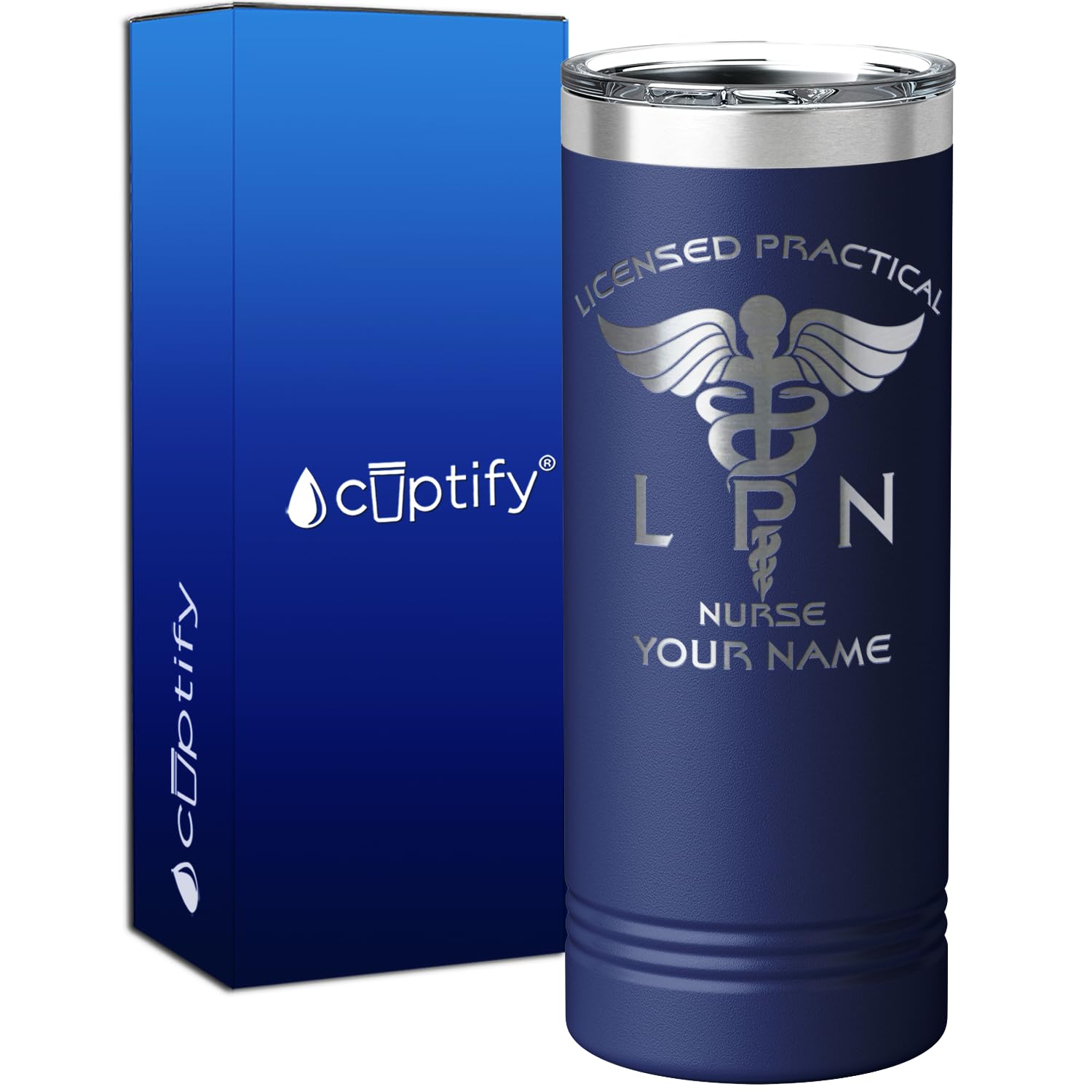 Personalized LPN Licensed Practical Nurse Gift - Custom Engraved 22oz Navy Blue Stainless Steel Skinny Tumbler for Men & Women | Great for Nurses Week, Graduation Gifts & Daily Use at Hospitals