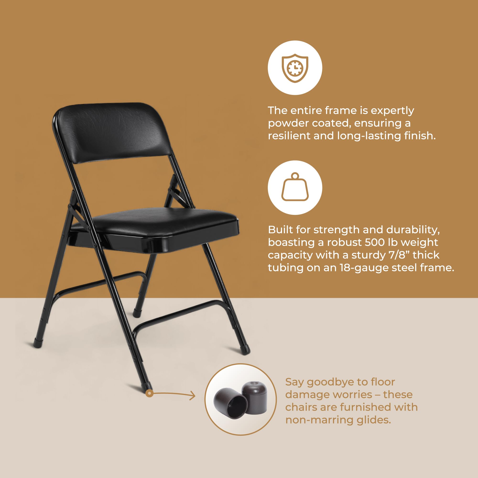 OEF Furnishings (4 Pack) Premium Vinyl Padded Folding Chairs - Heavy Duty Stackable Chairs for Home, Office, Wedding, Party & Events - Comfortable Black Seating Solution