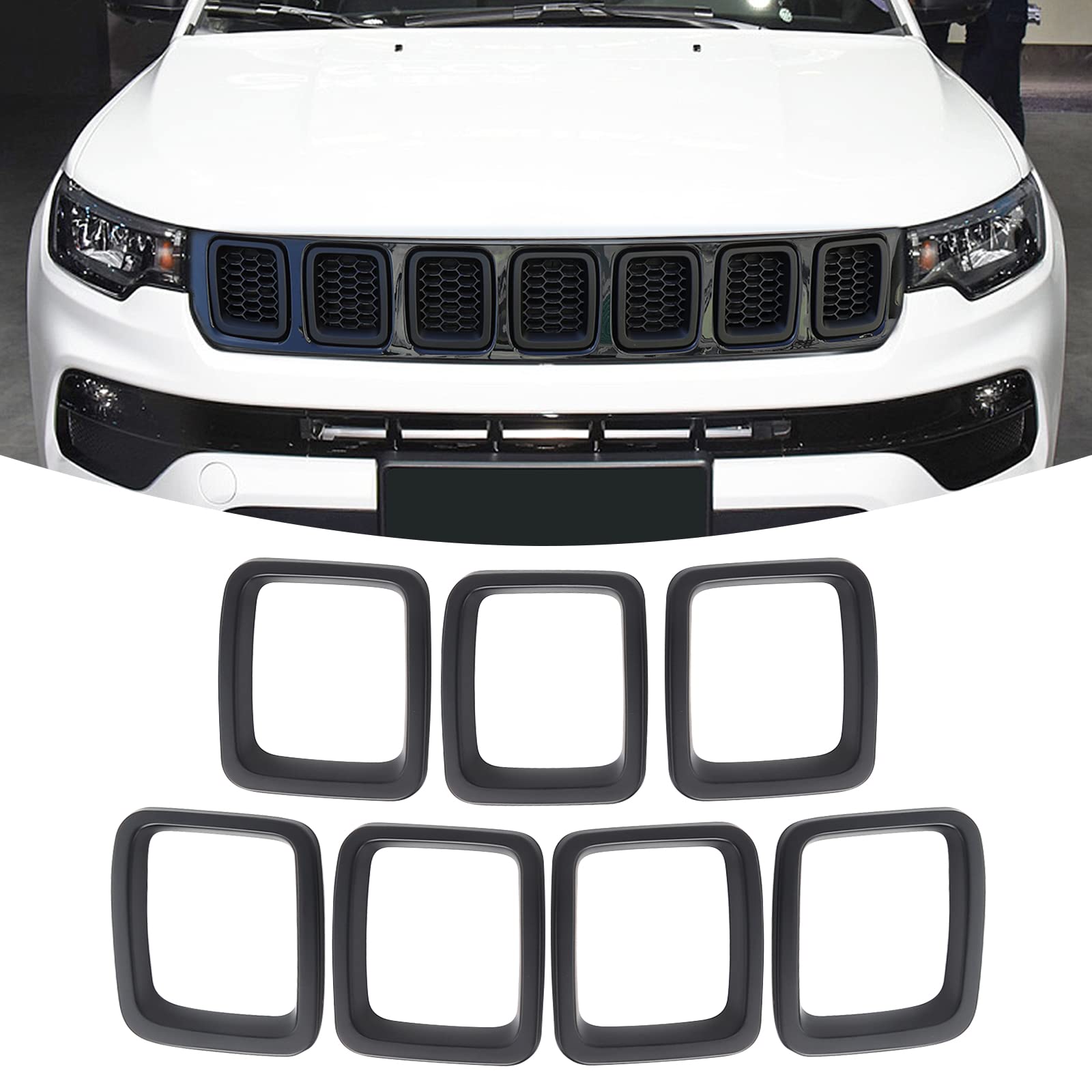 JeCar ABS Front Grille Inserts for 2017-2020 Jeep Compass MP - Matte Black Grill Cover | Durable Exterior Accessories for Off-Road & Urban Driving