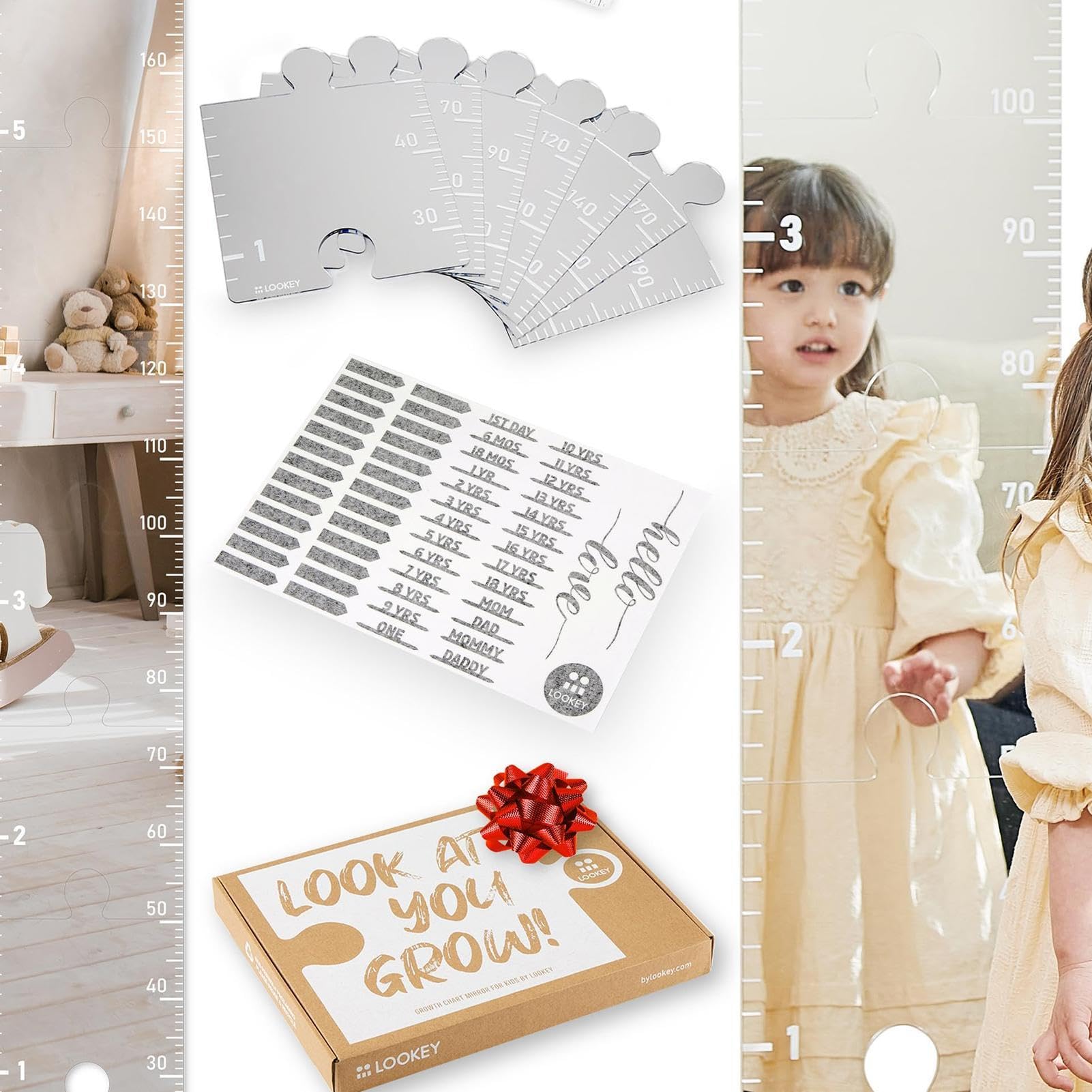 Foldable Acrylic Growth Chart Mirror for Kids - Wall Mounted Height Measuring Tool with Stickers | Perfect for Nursery Decor, Birthday Gifts & Tracking Child Development | Durable Puzzle-Style Home Decoration