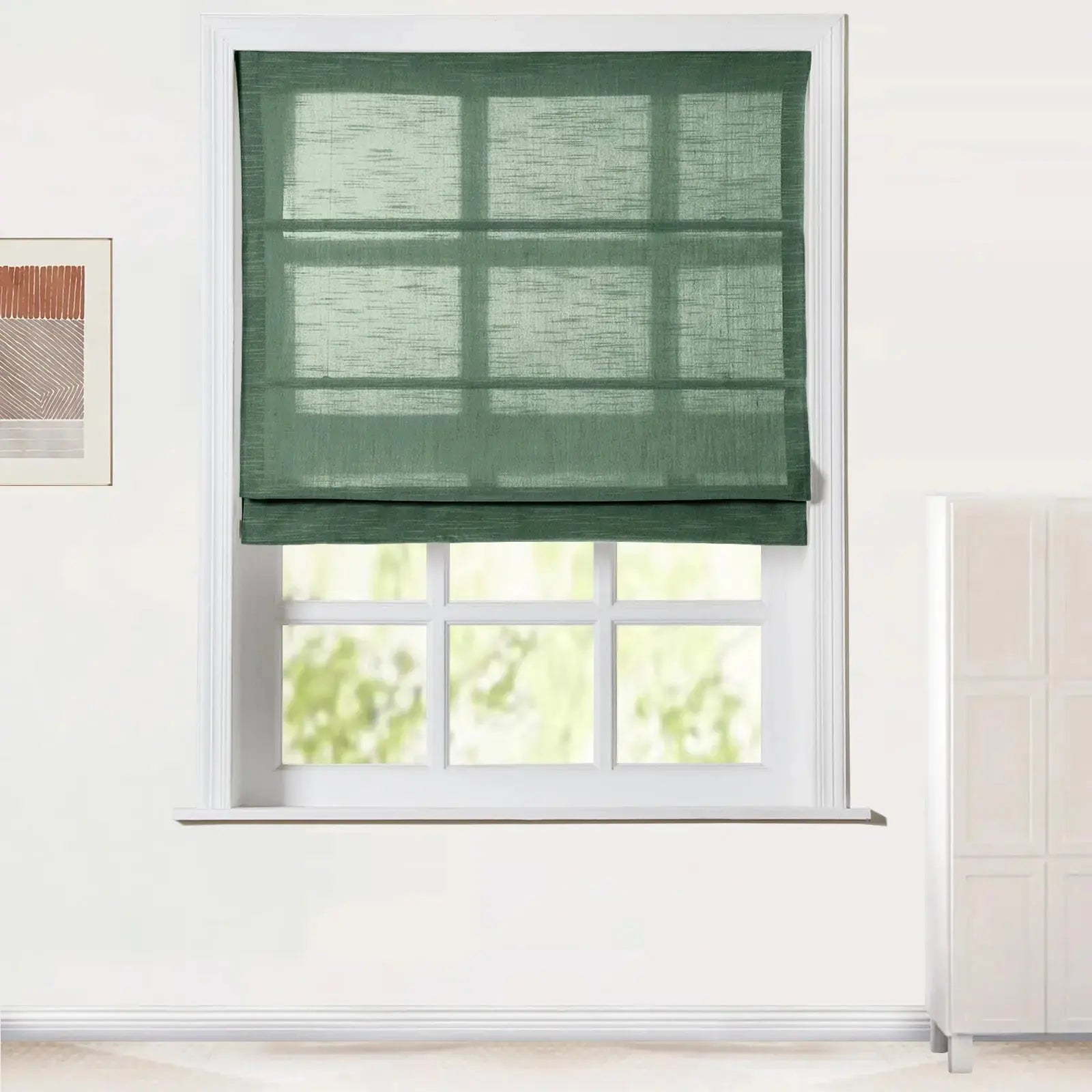 Jawara Linen Cotton Roman Shade Cordless - Blackout Window Treatment for Bedroom & Living Room