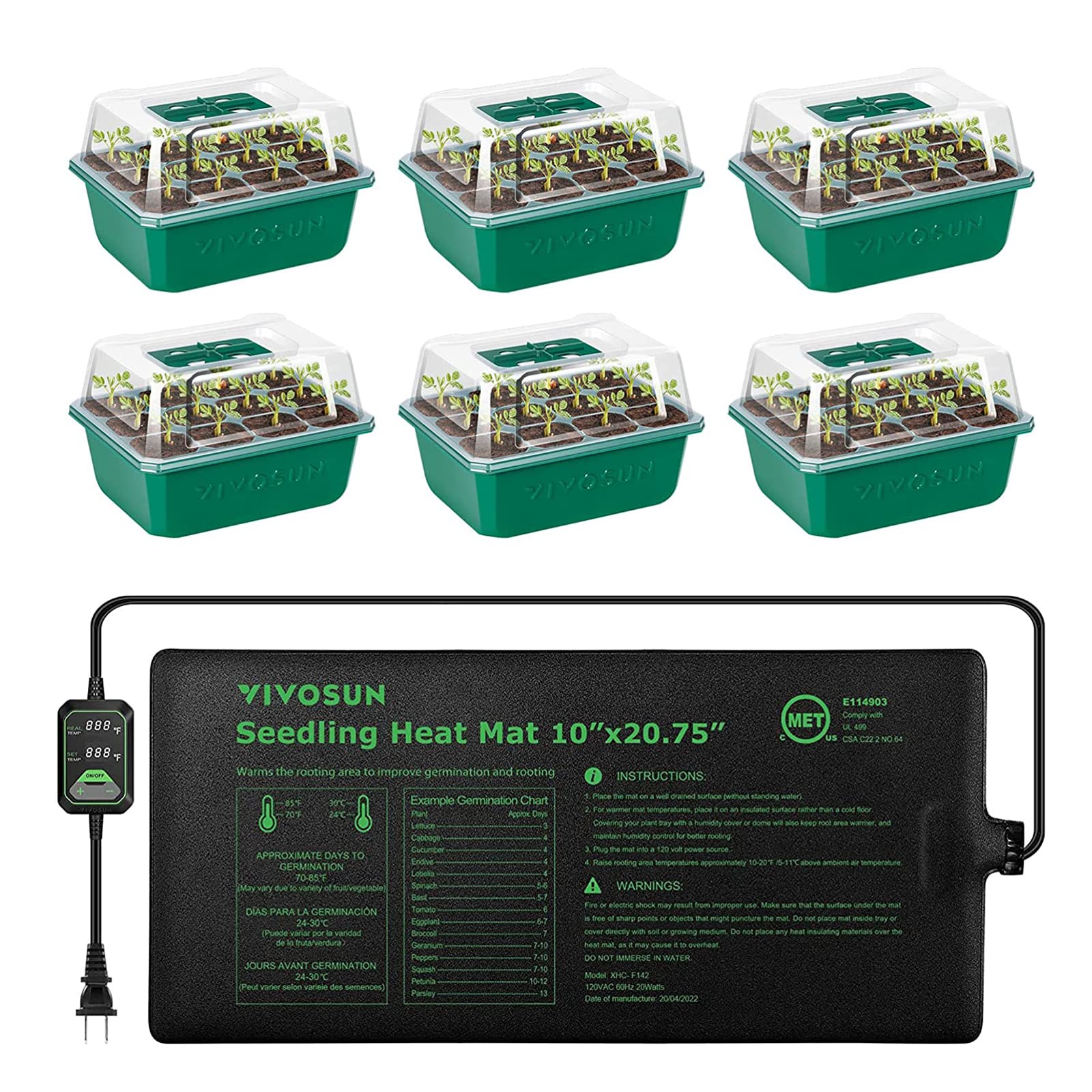 VIVOSUN 6-Pack Seed Starter Trays Kit with 10