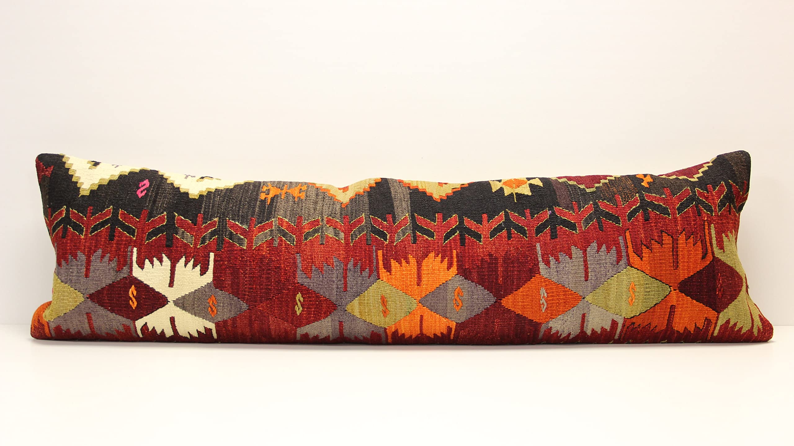 King Size Kilim Pillow Cover 14x47 Inch - Boho Chevron Lumbar Throw Pillow Case for Twin XL Bed, Sofa & Home Decor | Housewarming Gift, Bohemian Living Room & Bedroom Accent