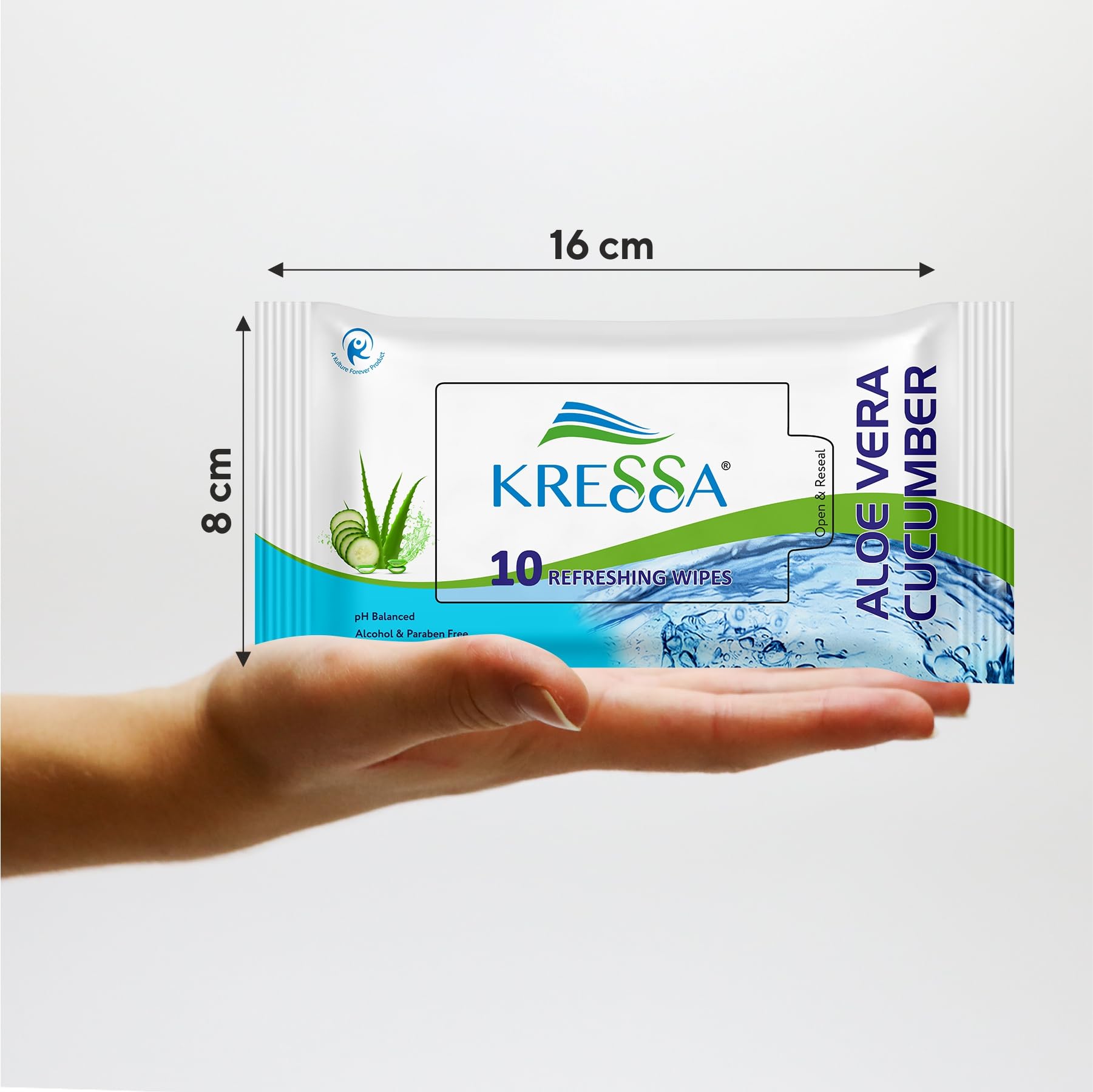 Kressa Aloe Vera & Cucumber Refreshing Facial Cleansing Wipes - Natural Viscose Fiber, Hydrating, Paraben & Alcohol Free (10 Pack) | Gentle Makeup Remover, Post-Workout Refresh, Travel Skincare Essential