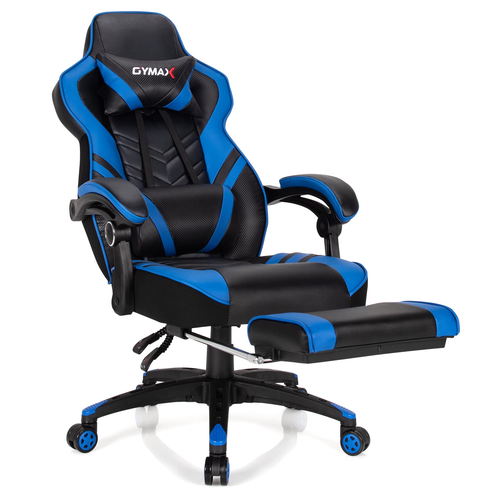 POWERSTONE Ergonomic Gaming Chair with Adjustable Lumbar Support & Footrest - Racing Style PU Leather Computer Desk Chair for Office & Home Gaming - Blue