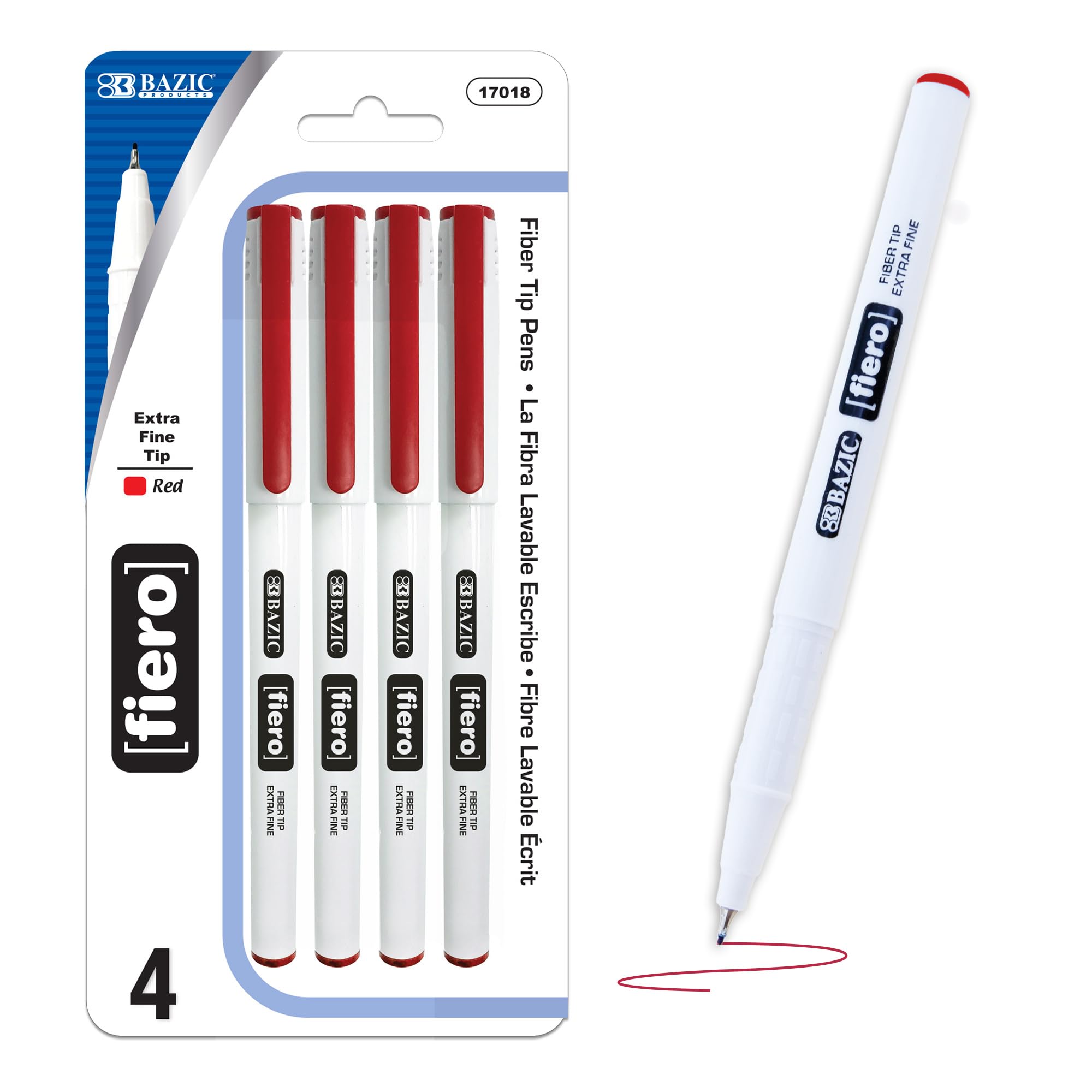 BAZIC Fiero 0.4mm Extra Fine Fiber Tip Pens - 24 Pack of 4 Red Fineliner Pens for Writing, Drawing & Graphic Design | Perfect for Office, School & Art Projects
