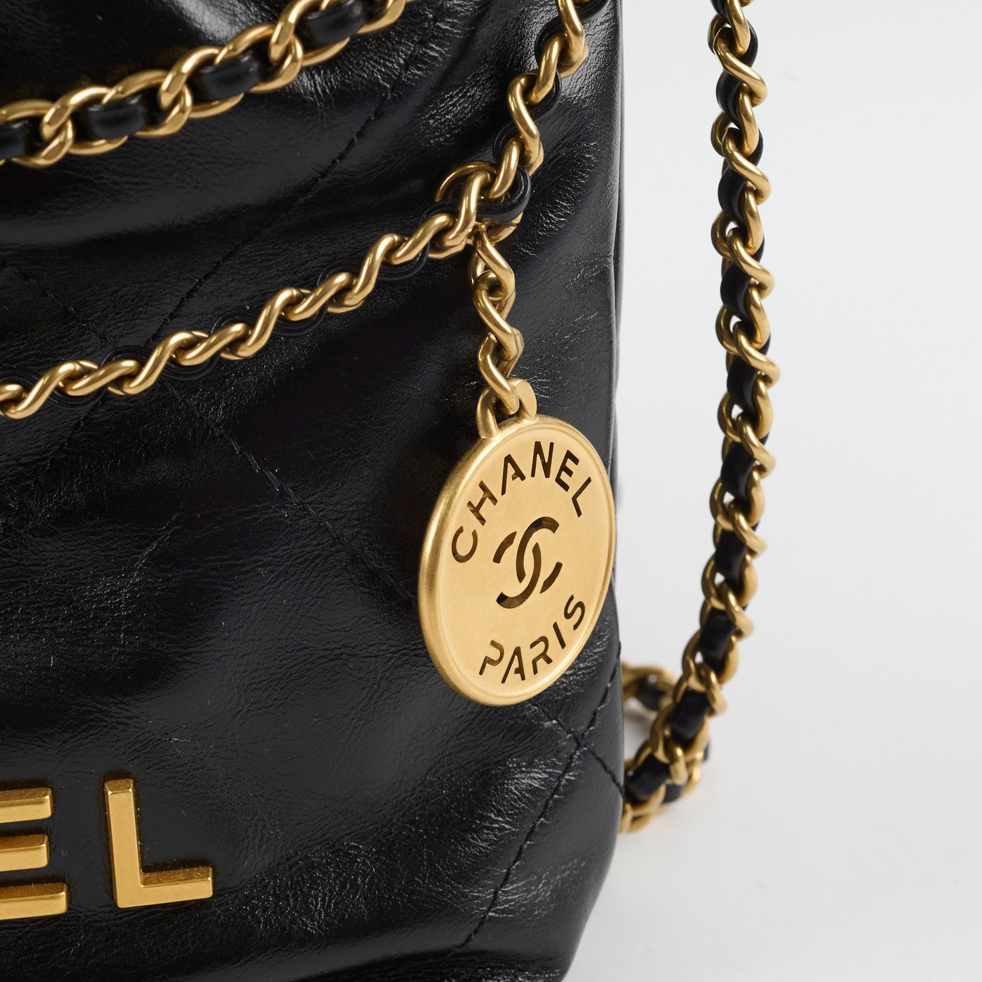 Chanel Mini 22 Black Leather Crossbody Bag with Microchip - Luxury Designer Handbag for Women, Perfect for Date Night & Evening Events
