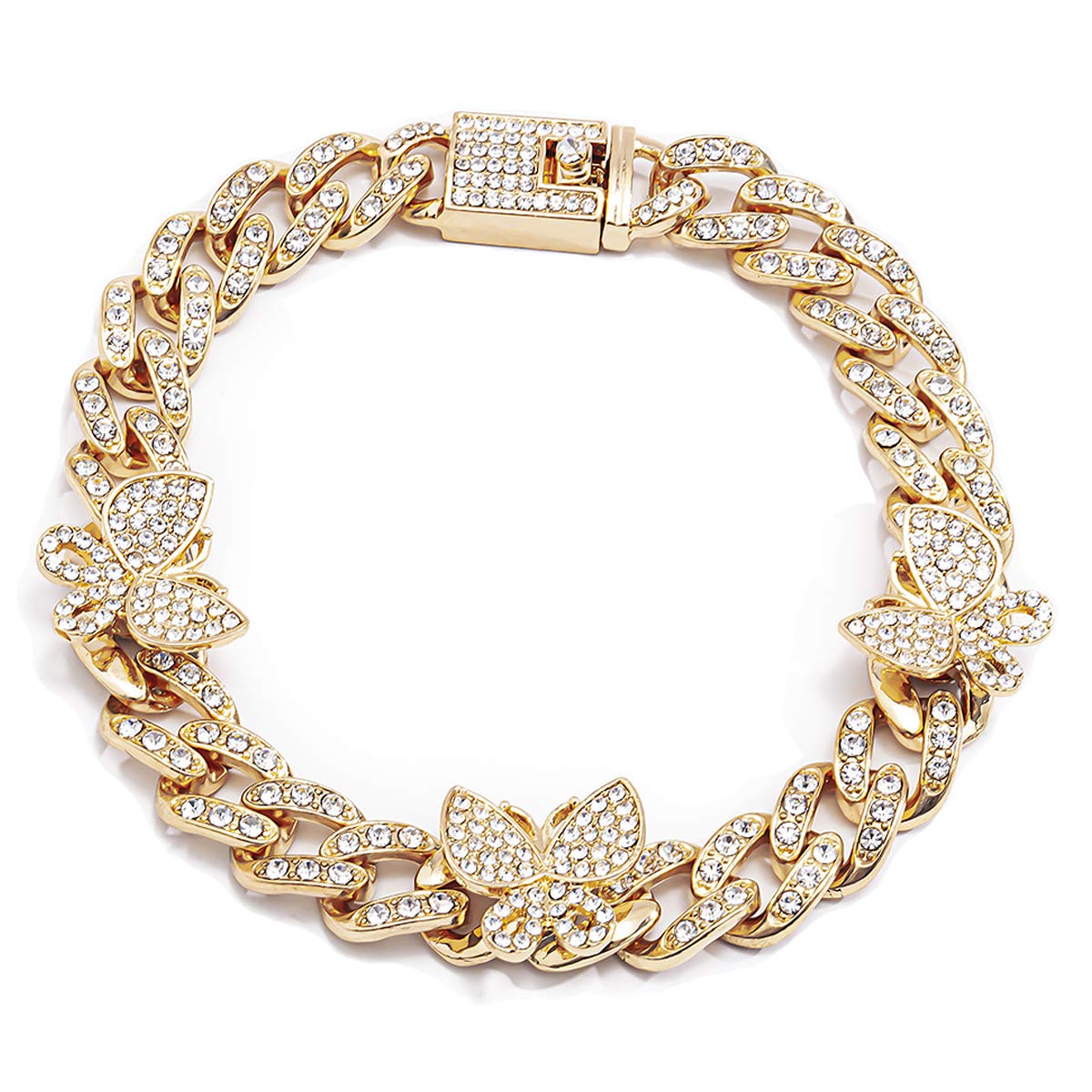 Shiny Rhinestone Butterfly Anklet - Cuban Link Hip Hop Ankle Chain Bracelet for Women & Teen Girls | Cute Fashion Jewelry for Music Festival, Party, Rave & Everyday Wear