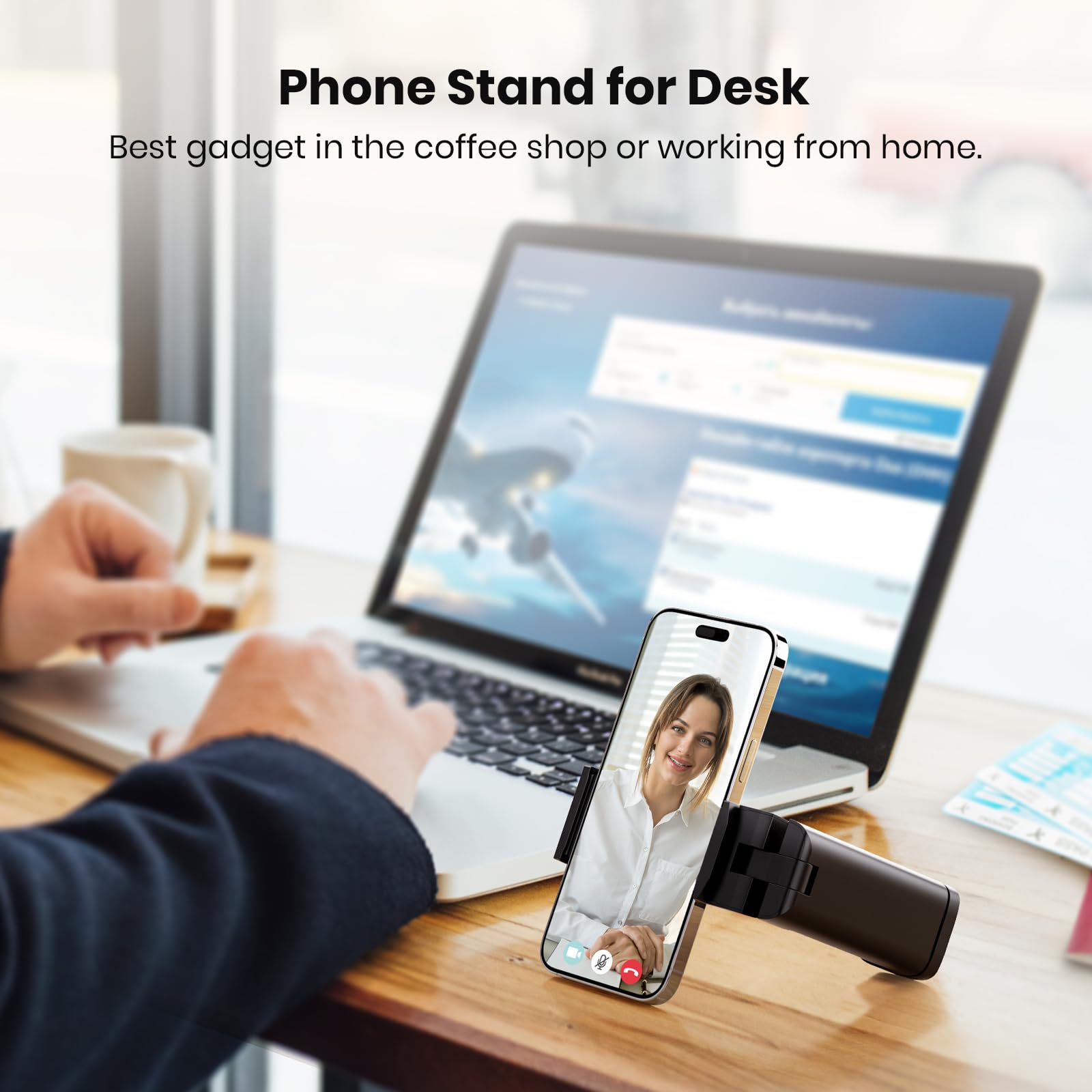 (2 Pack) Klearlook 4-in-1 Adjustable Airplane Phone Holder with 360° Rotation - Foldable Travel Phone Stand for Hands-Free Viewing on Flights, Car Rides, Office & Home Use - Black Purple