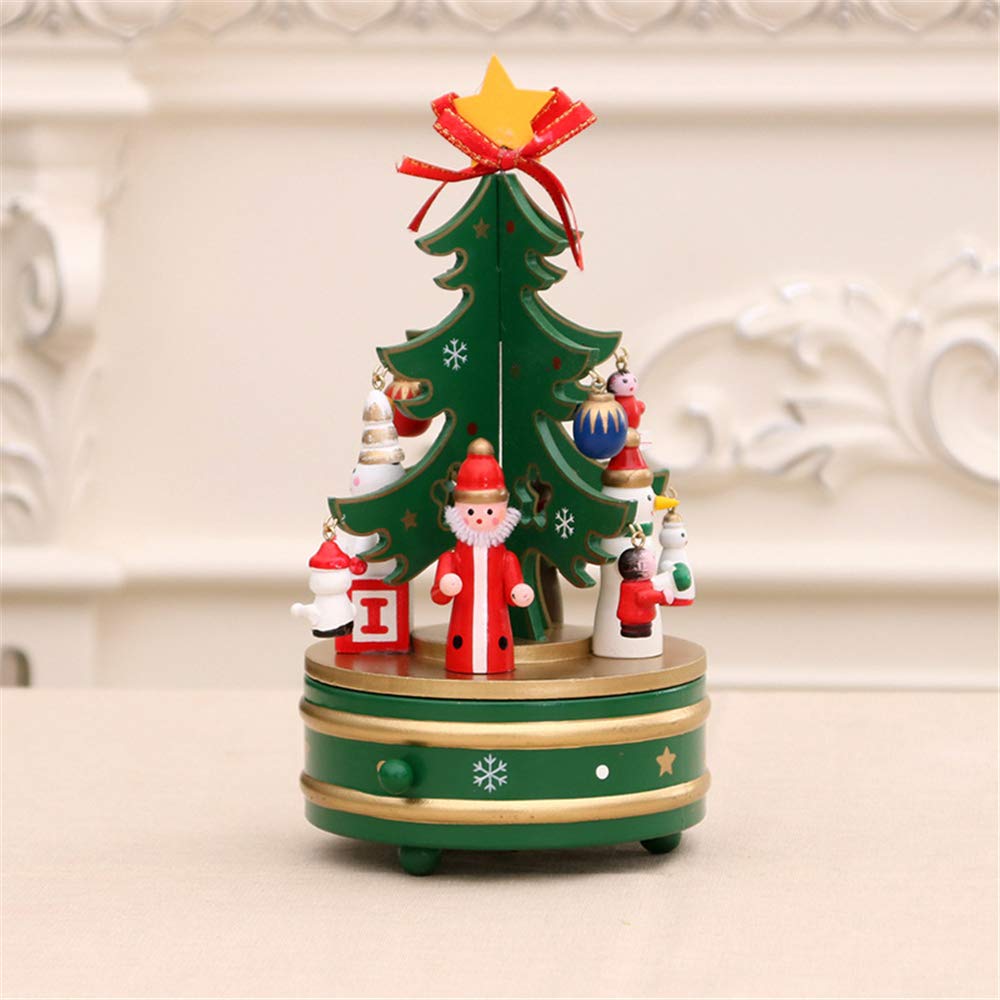 XXXXW Christmas Tree Music Box Mechanism - Wooden Rotating Musical Holiday Decor for Xmas Tree, Home & Indoor Decorations - Perfect Gift for Kids & Children (Green) | Ideal for Christmas Decor, Holiday Parties & Festive Home Ambiance