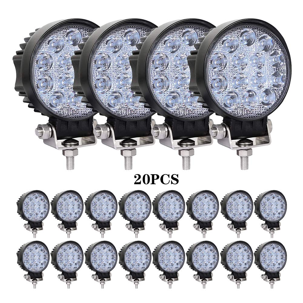 20PCS 42W LED Work Lights for Trucks & Off-Road Vehicles - 4.5 Inch Spot Flood Round Light Pods for ATV, SUV, UTV, 4WD, Boat, Tractor - Durable Waterproof Lighting for Night Work & Outdoor Adventures