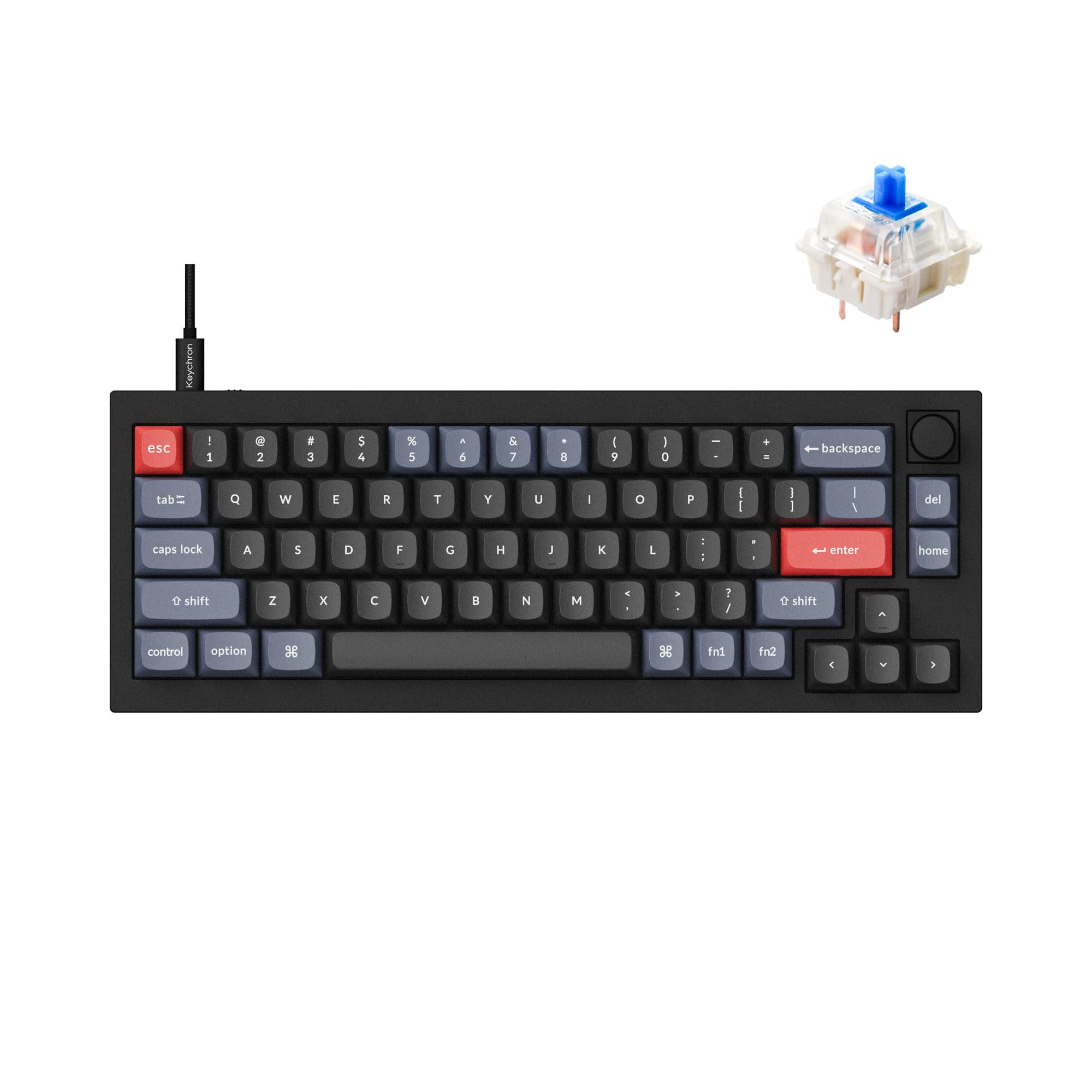 Keychron Q2 Wired Custom Mechanical Keyboard - 65% Compact Layout with Knob, Hot-Swappable Gateron G Pro Blue Switches, QMK/VIA Programmable Macros, Double Gasket Design for Mac/Windows/Linux (Black) | Perfect for Gaming, Coding & Office Work