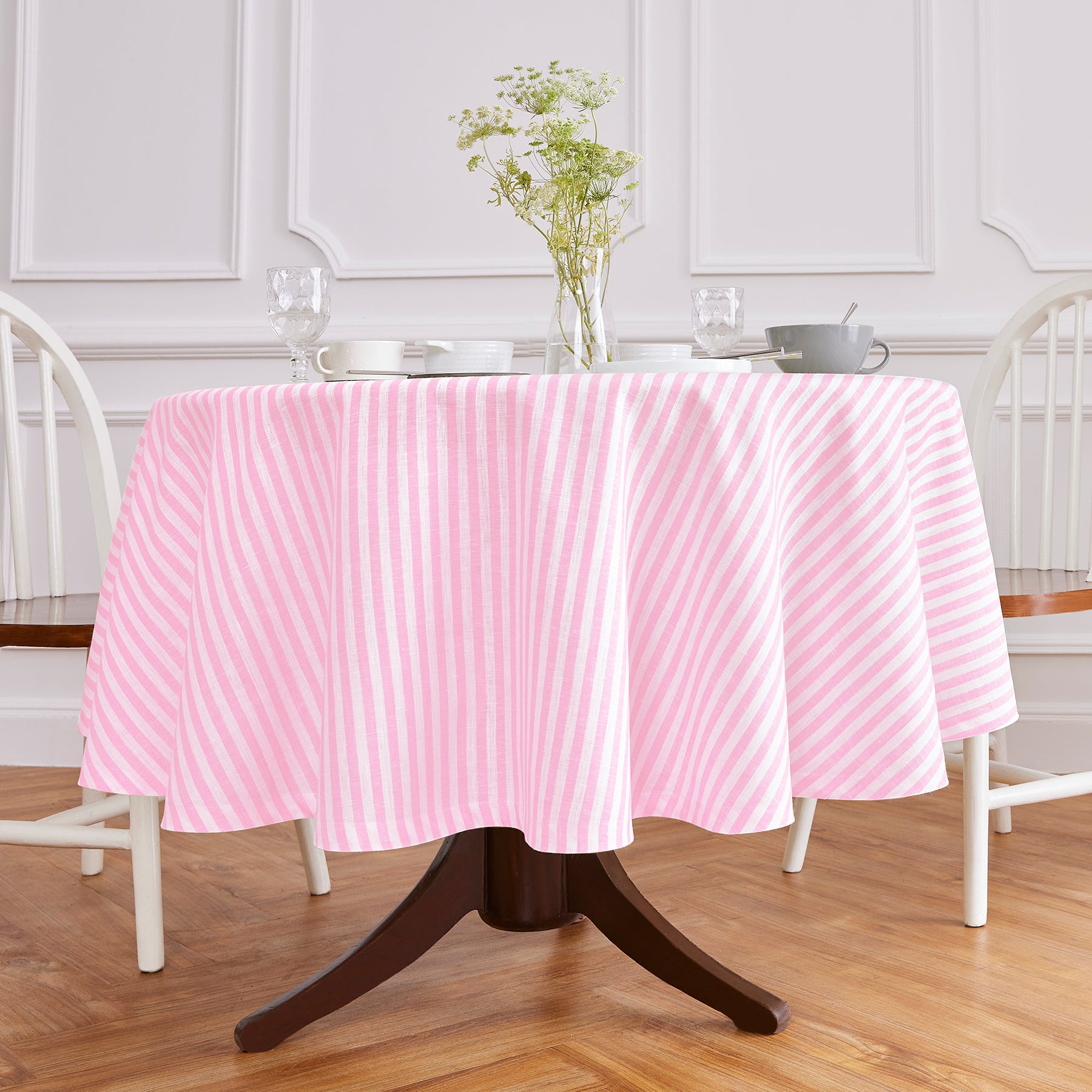 Amalfi Stripe Round Tablecloth - Waterproof & Stain-Resistant 60-Inch Dining Table Cover for Indoor/Outdoor Use - Perfect for Parties, Picnics, and Family Gatherings