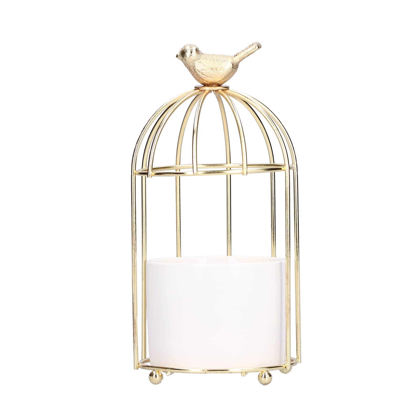Gold Metal Birdcage Planter - Mini Flower Pot for Succulents & Small Plants with Holder | Elegant Home & Office Decor for Windowsills, Desks, and Gift Giving