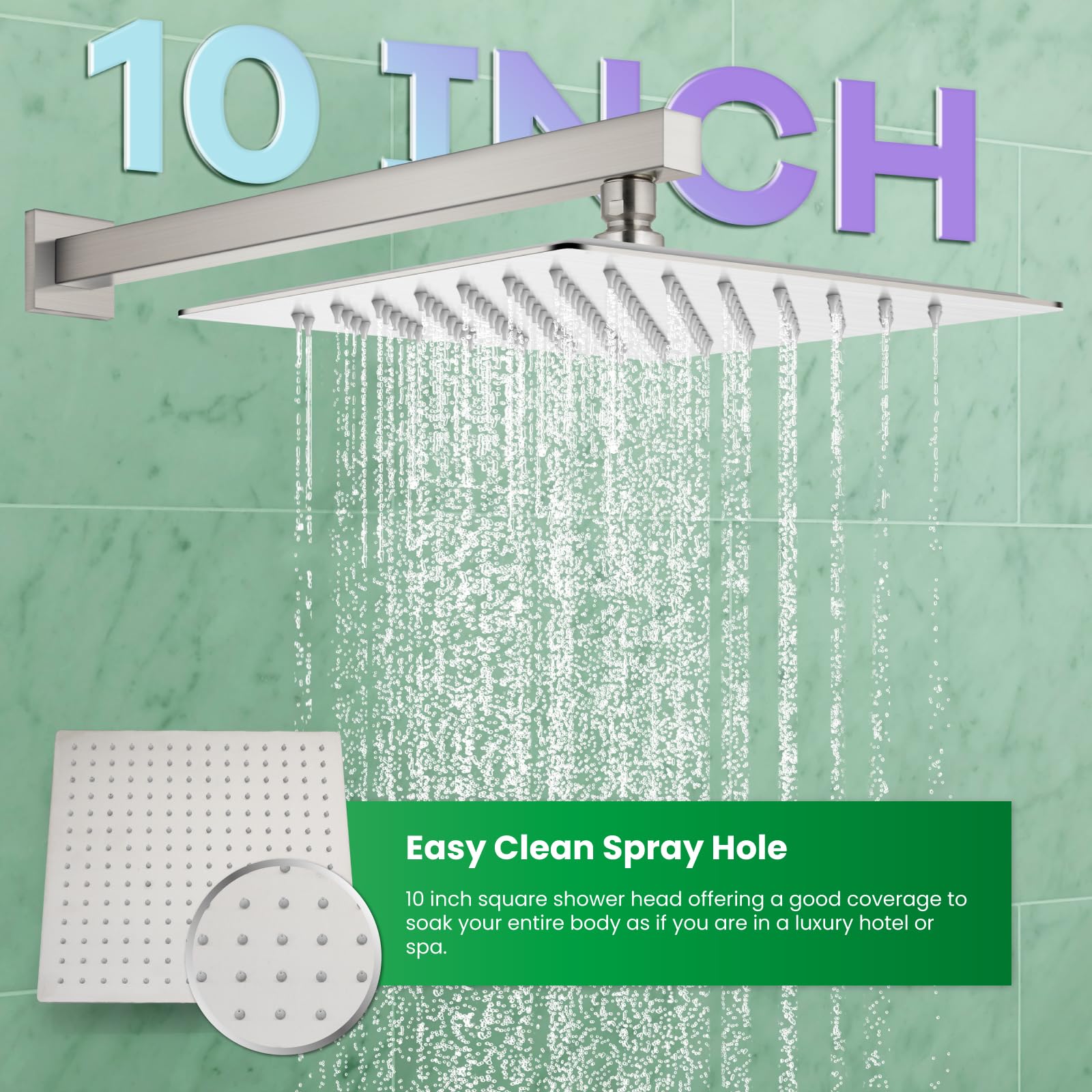 Gotonovo 10 Inch Rainfall Shower System - Brushed Nickel Wall Mounted Shower Head with Pressure Balancing Mixer Valve & Handheld Sprayer - Complete Bathroom Shower Combo for Luxurious Spa Experience at Home