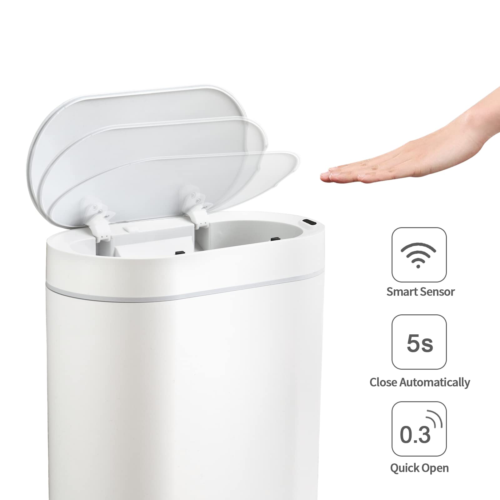 2 Gallon Slim Motion Sensor Trash Can with Lid - Automatic Touchless Bathroom Garbage Bin for Bedroom, Living Room, Toilet & Office - White | Space-Saving Design for Small Spaces & Modern Homes