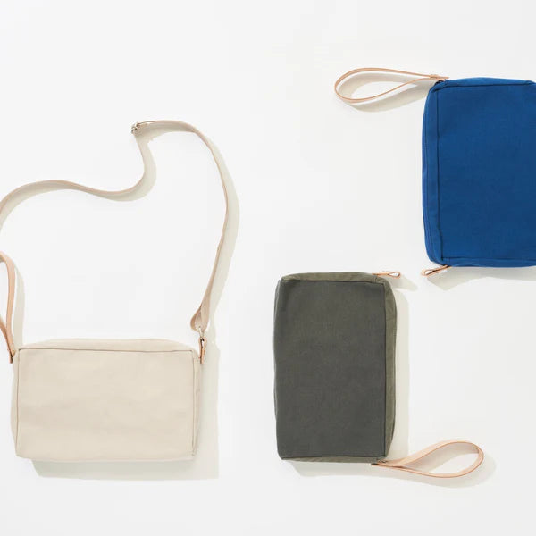 Kurashiki Hampu Canvas 2-Way Handbag & Shoulder Pouch - Bluish Gray Japanese Canvas Crossbody Bag for Women | Perfect for Work, Travel & Everyday Use