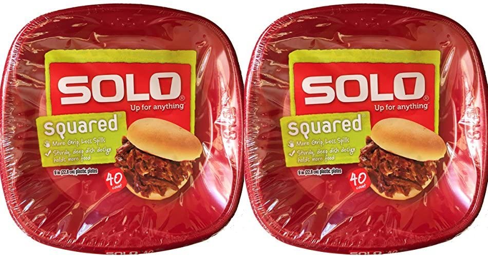 Solo Squared 9 Inch Red Plastic Plates - 40 Count (Pack of 2) | Durable Disposable Dinner Plates for Parties, BBQs, Picnics & Events