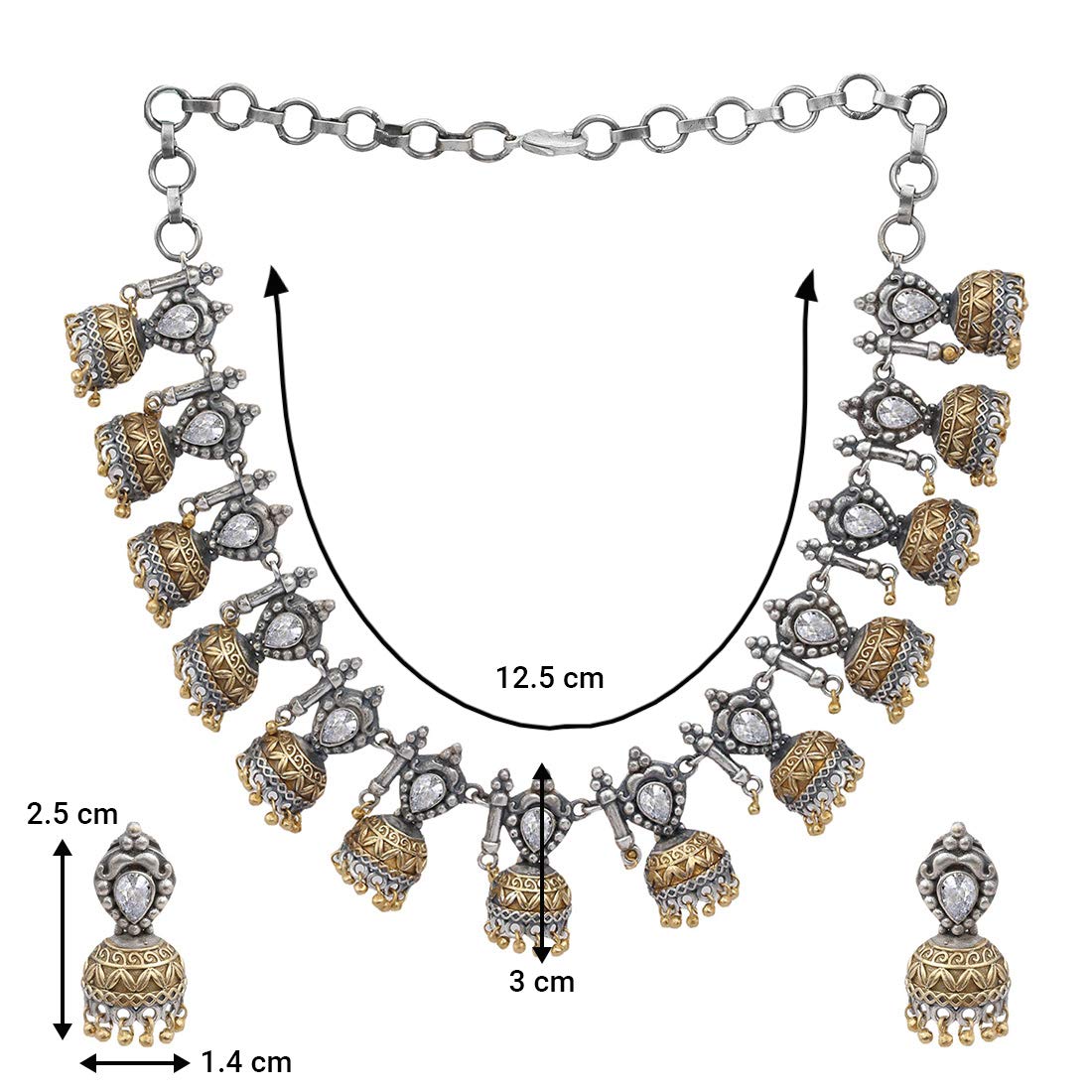 Antique German Silver Plated Dual Tone Oxidized Choker Necklace & Earrings Set with Blue Kundan Stones | Elegant Jewelry Gift for Women | Perfect for Weddings, Parties & Special Occasions