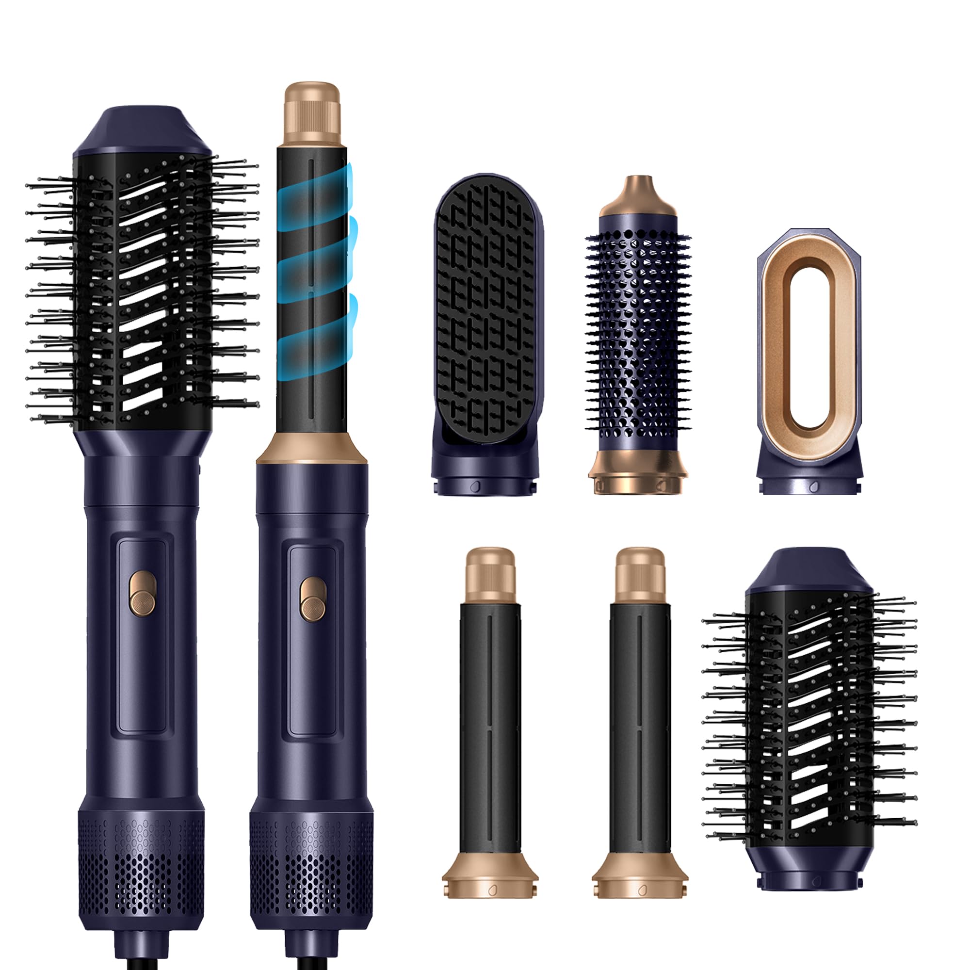 6-in-1 Detachable Hair Dryer Brush Set - Negative Ionic Hot Air Styling Tool with Round Volumizer & Curler Wand | Perfect for Salon-Quality Blowouts at Home, Travel & Daily Styling