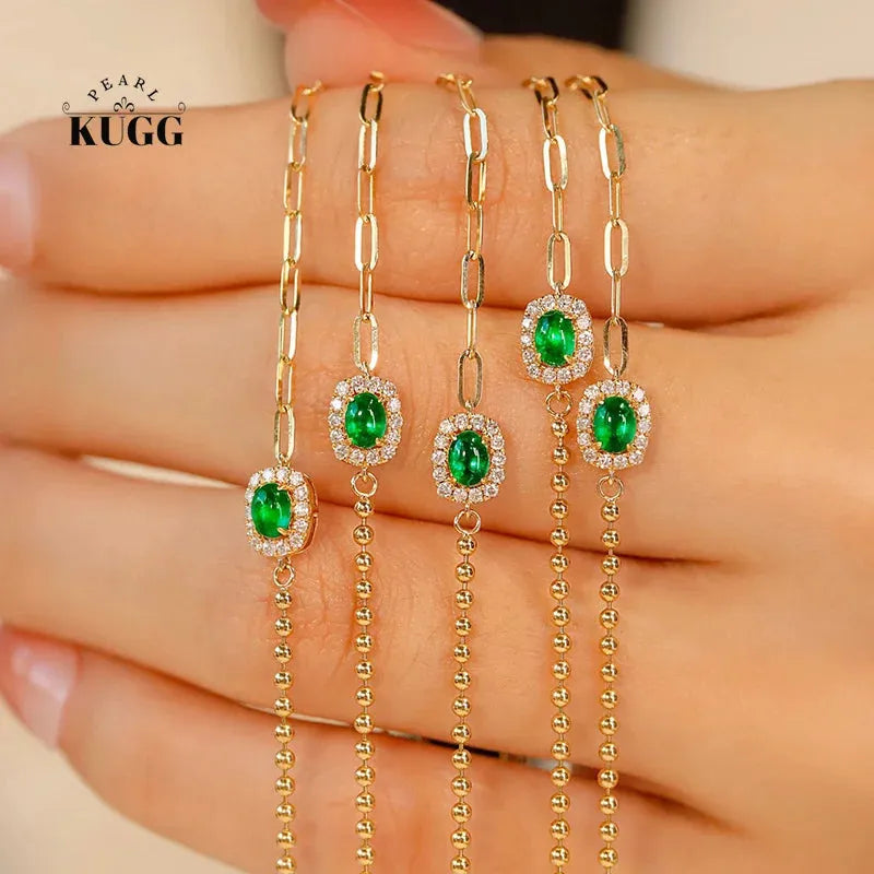 18K Yellow Gold Fashion Bracelet for Women - Real Natural Emerald & Diamond AB Design Gemstone Jewelry, Perfect Birthday Gift for Her | Elegant Party & Wedding Accessory