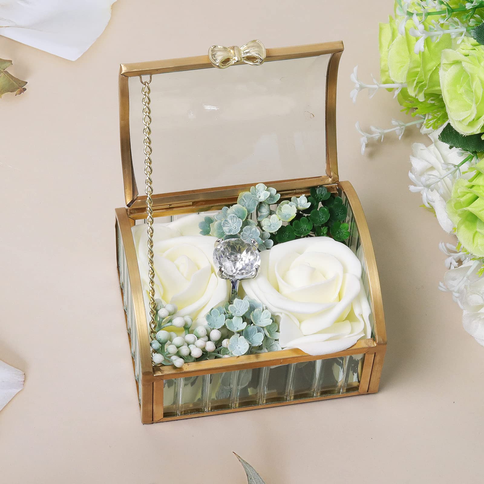 LONGSHENG Elegant Gold Jewelry Trinket Box - Glass Decorative Storage Box for Bracelets, Necklaces, Rings & Watches - Perfect for Vanity, Dresser & Gift Giving (Small Size) - Since 2001
