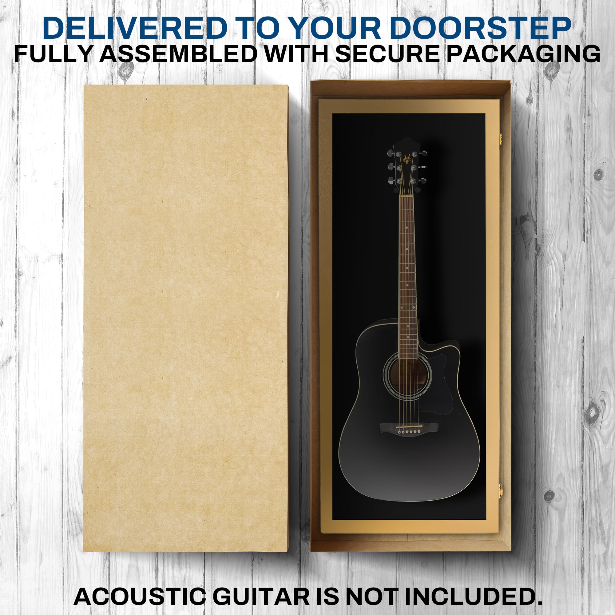 Premium Acoustic Guitar Display Case - Clear Acrylic Wall Mount with Hardwood Frame - Golden Oak & Black Felt Interior - Perfect for Home, Studio, or Music Store Showcase