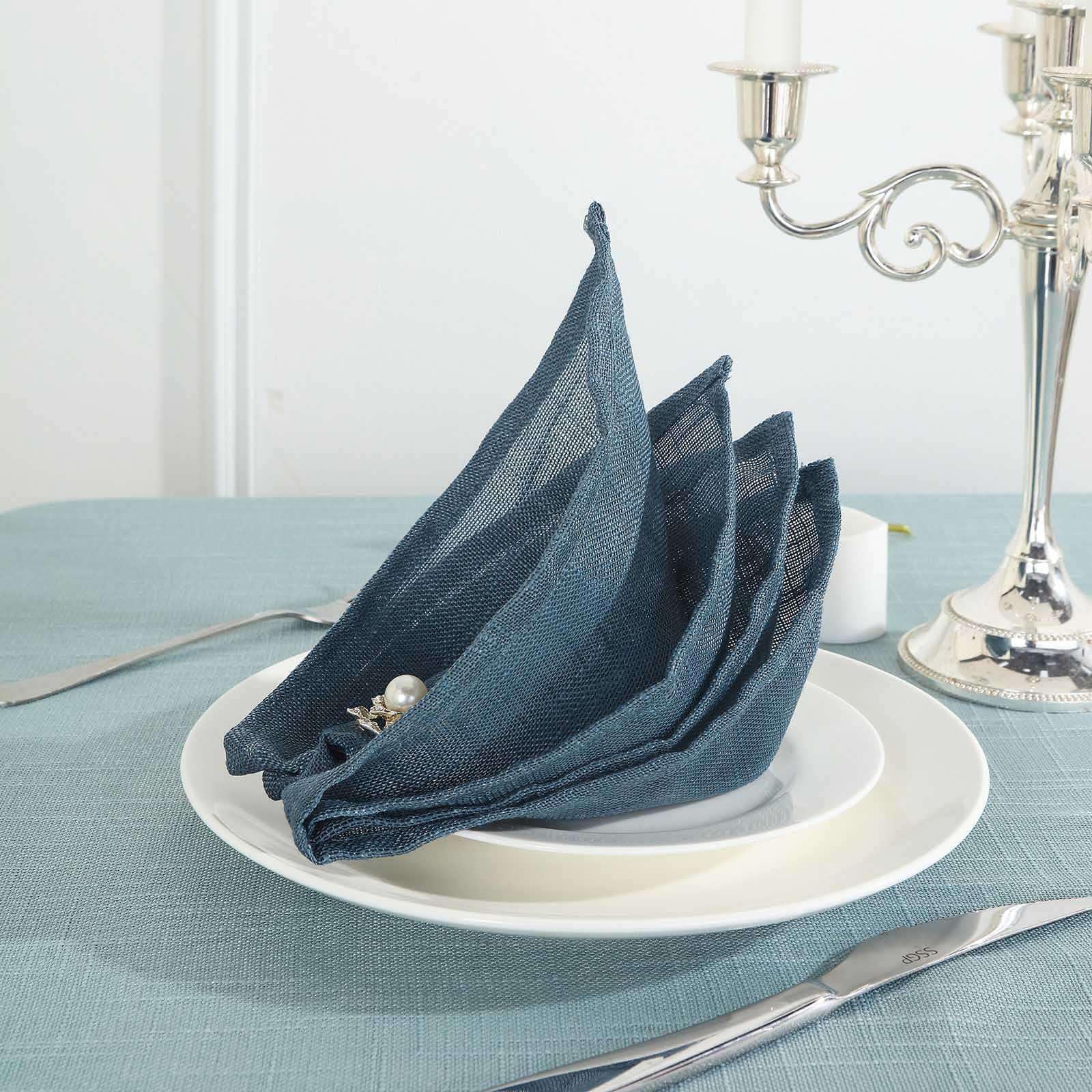 Efavormart 5 Pack Blue 20x20 Inch Premium Faux Linen Napkins - Slubby Textured Wrinkle Free Cloth Napkins for Wedding, Party & Formal Dining Decor