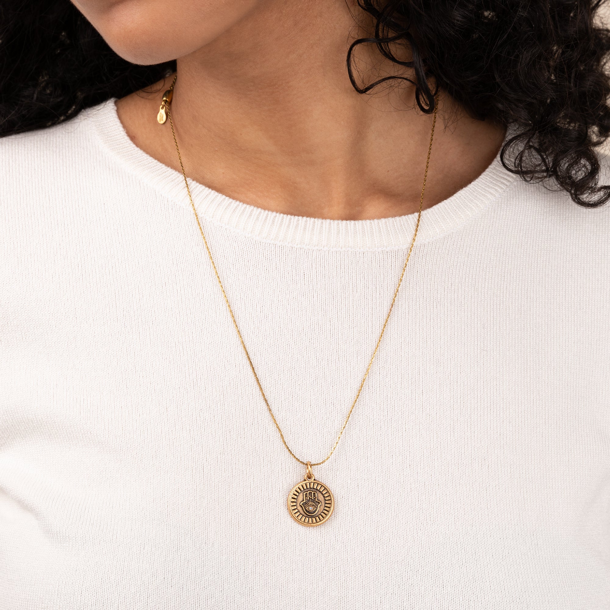 Hamsa Embossed Charm Necklace for Women - Hand of Fatima Pendant Jewelry - Spiritual Protection & Boho Fashion Accessory for Everyday Wear, Gift Giving & Meditation